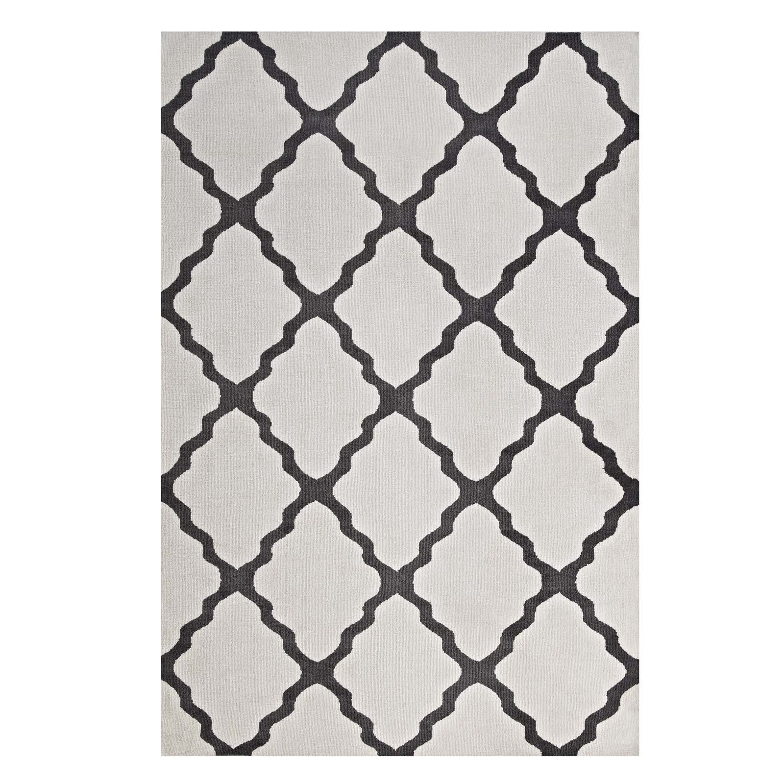 Modway Indoor Rugs - Marja Moroccan Trellis 5x8 Area Rug Ivory & Charcoal