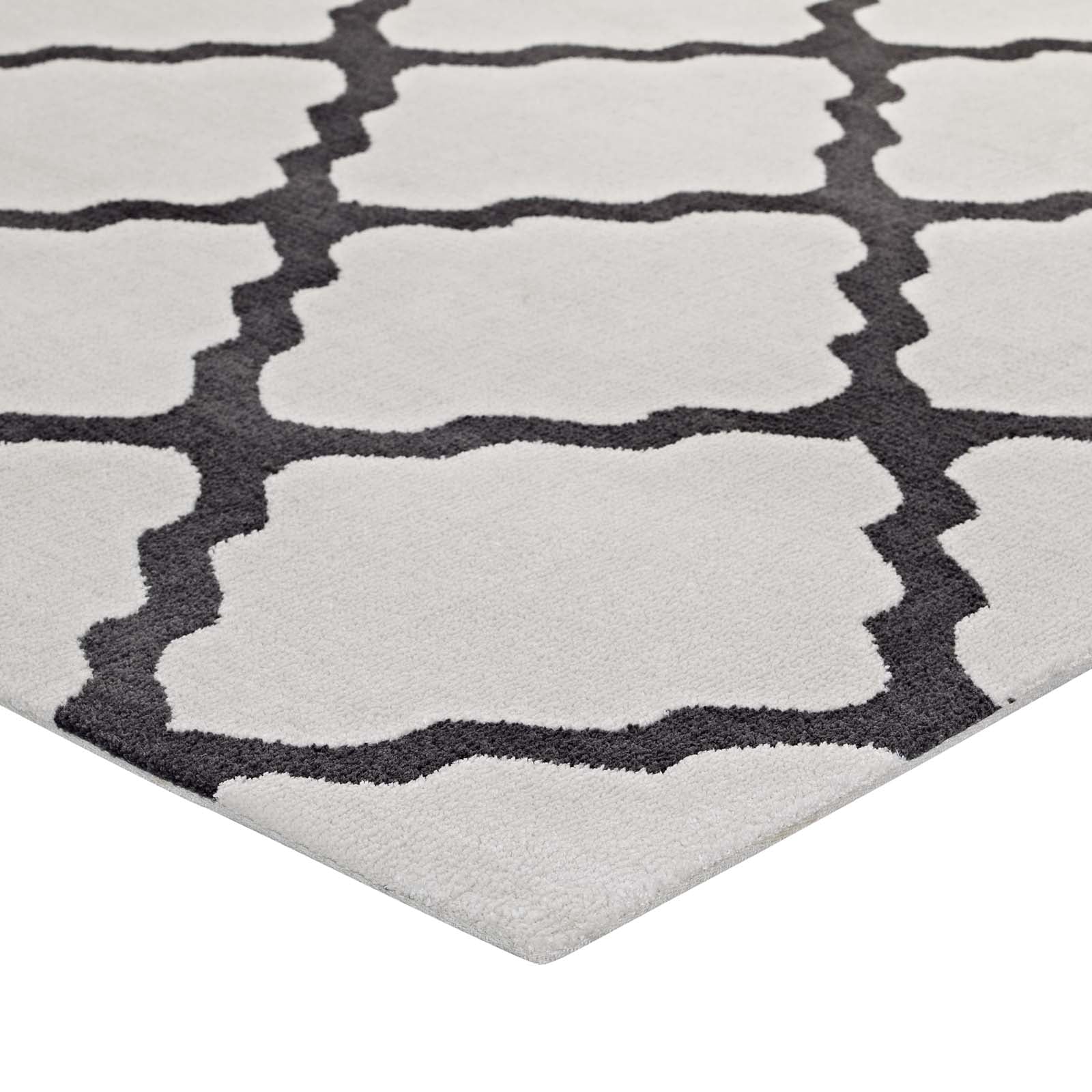 Modway Indoor Rugs - Marja Moroccan Trellis 5x8 Area Rug Ivory & Charcoal