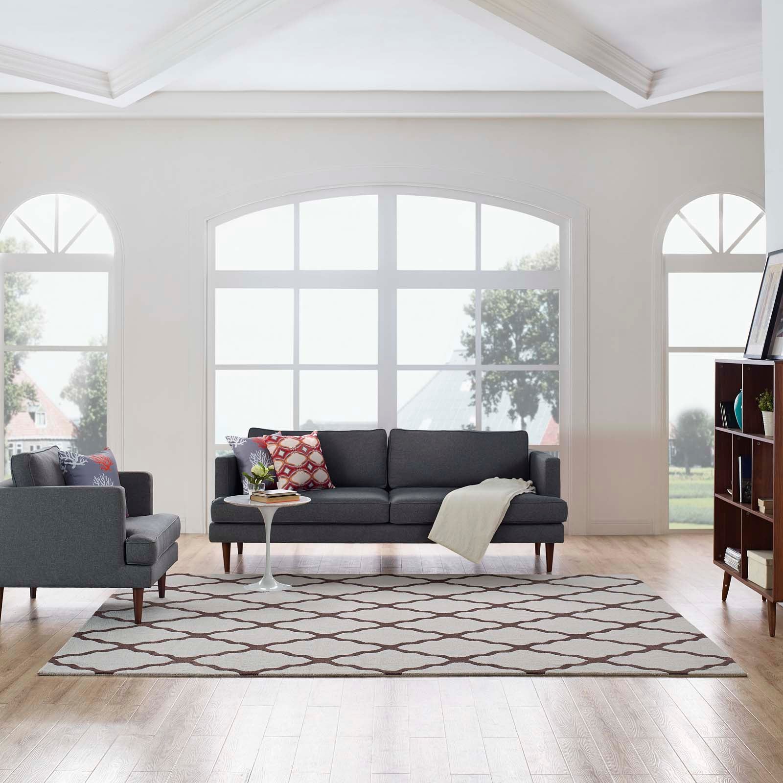 Modway Indoor Rugs - Marja Trellis 8' x 10' Area Rug Brown & Gray