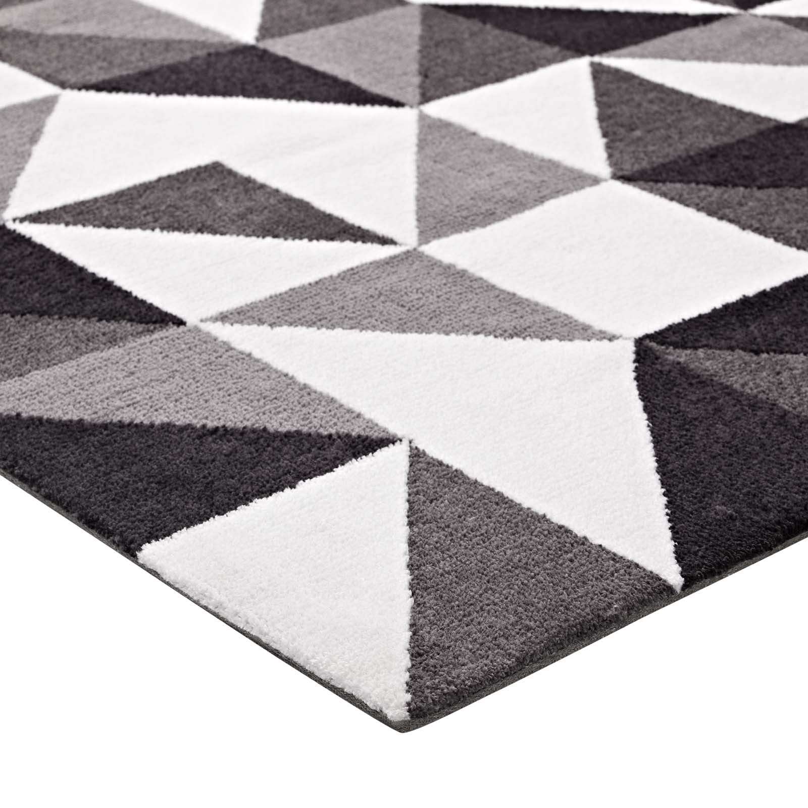 Modway Indoor Rugs - Kahula Geometric Triangle Mosaic 5' X 8' Area Rug Black, Gray and White