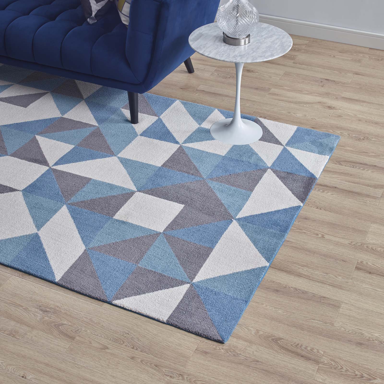 Modway Indoor Rugs - Kahula Geometric Triangle Mosaic 5' X 8' Area Rug Blue, White and Gray