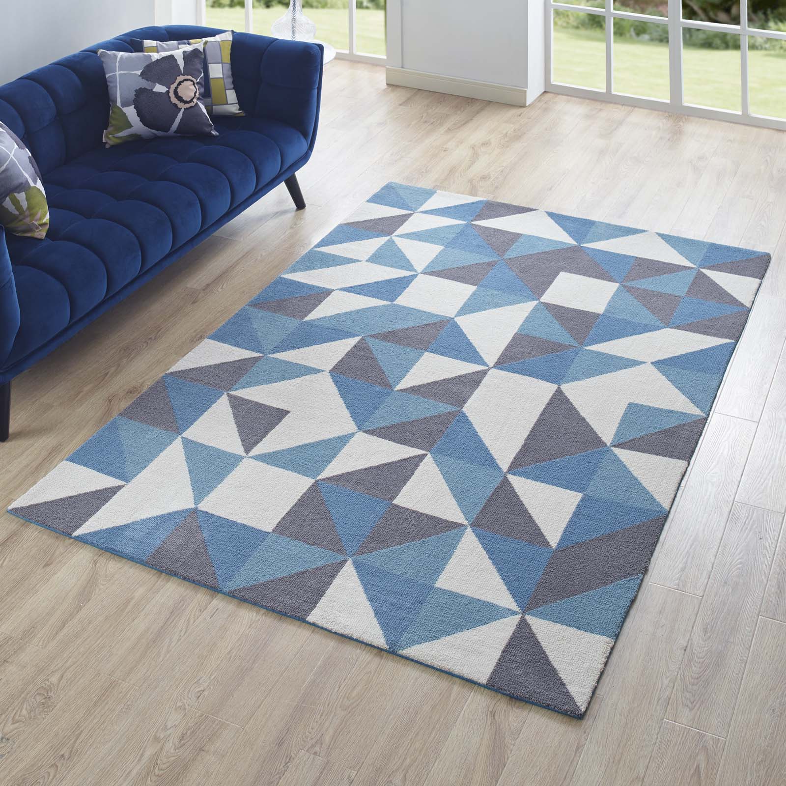 Modway Indoor Rugs - Kahula Geometric Triangle Mosaic 5' X 8' Area Rug Blue, White and Gray