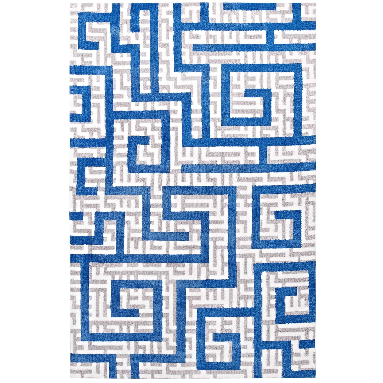 Modway Indoor Rugs - Nahia Geometric Maze 8x10 Area Rug Ivory, Light Gray & Blue
