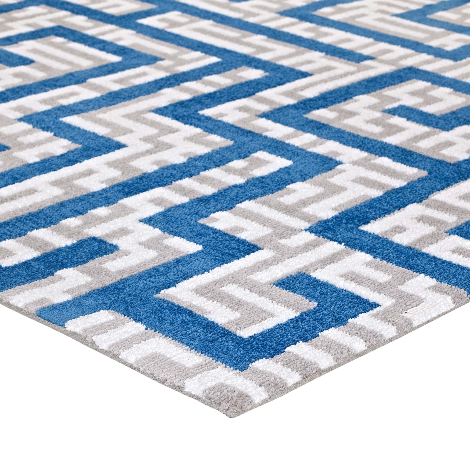 Modway Indoor Rugs - Nahia Geometric Maze 8x10 Area Rug Ivory, Light Gray & Blue