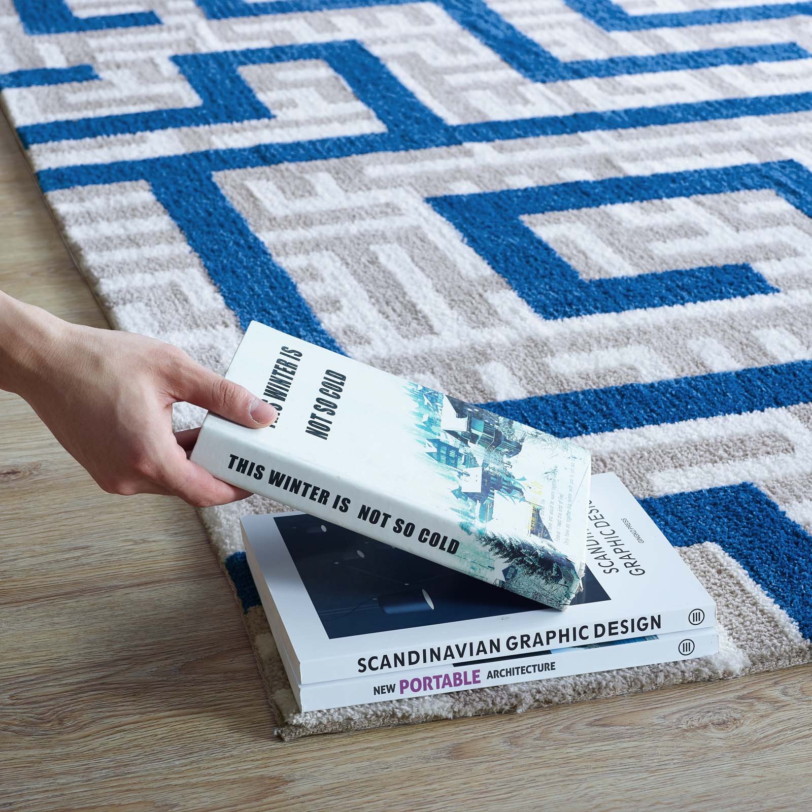 Modway Indoor Rugs - Nahia Geometric Maze 8x10 Area Rug Ivory, Light Gray & Blue