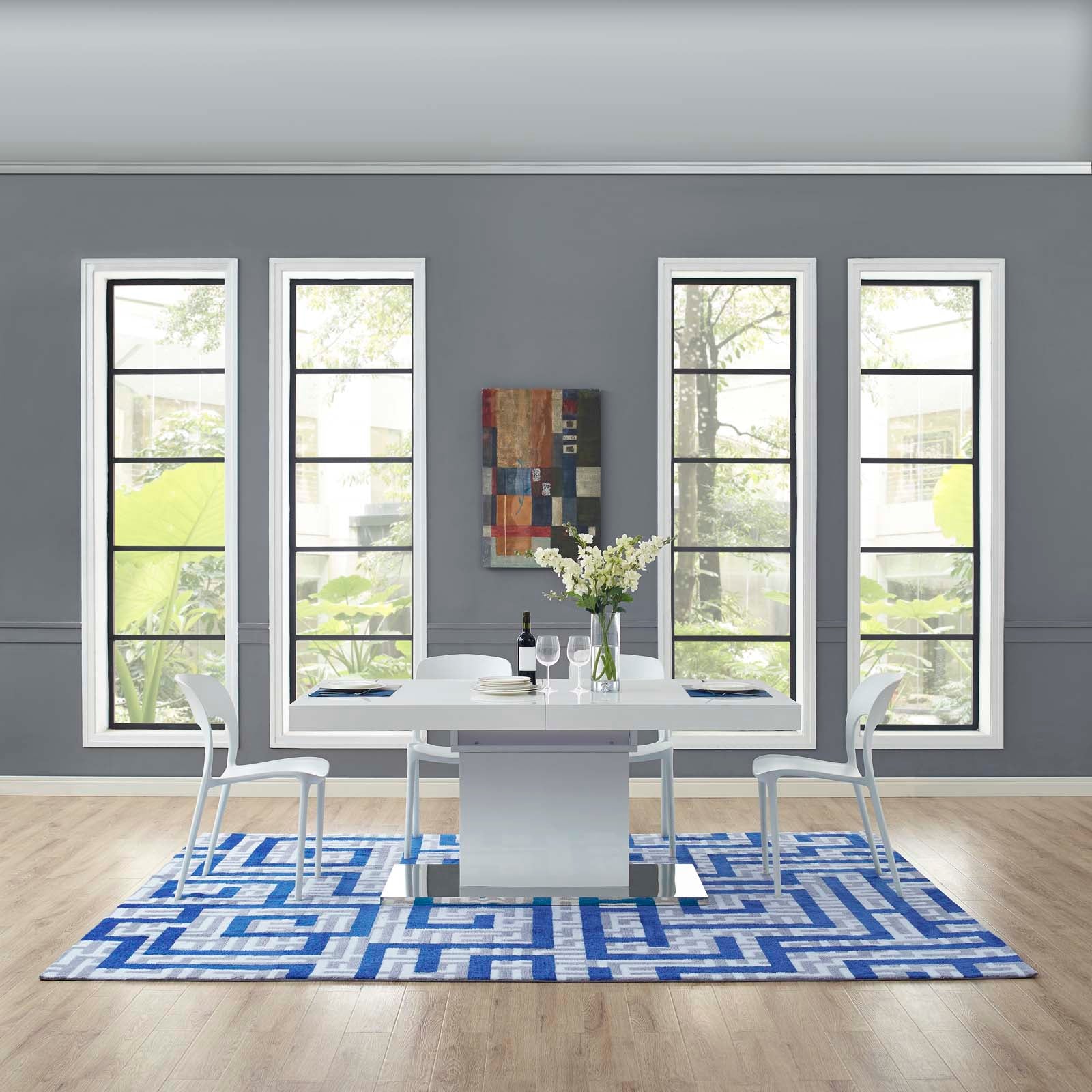 Modway Indoor Rugs - Nahia Geometric Maze 8x10 Area Rug Ivory, Light Gray & Blue