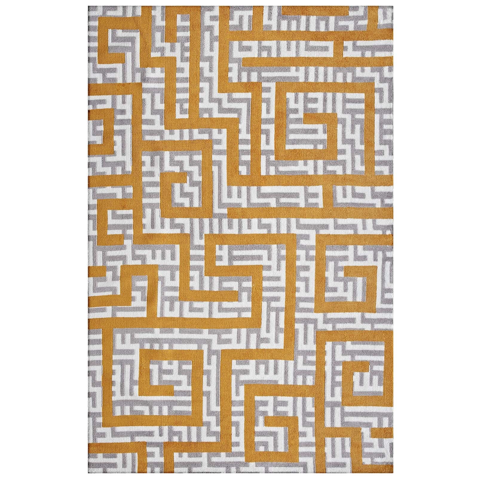 Modway Indoor Rugs - Nahia Geometric Maze 5x8 Area Rug Light Gray & Yellow