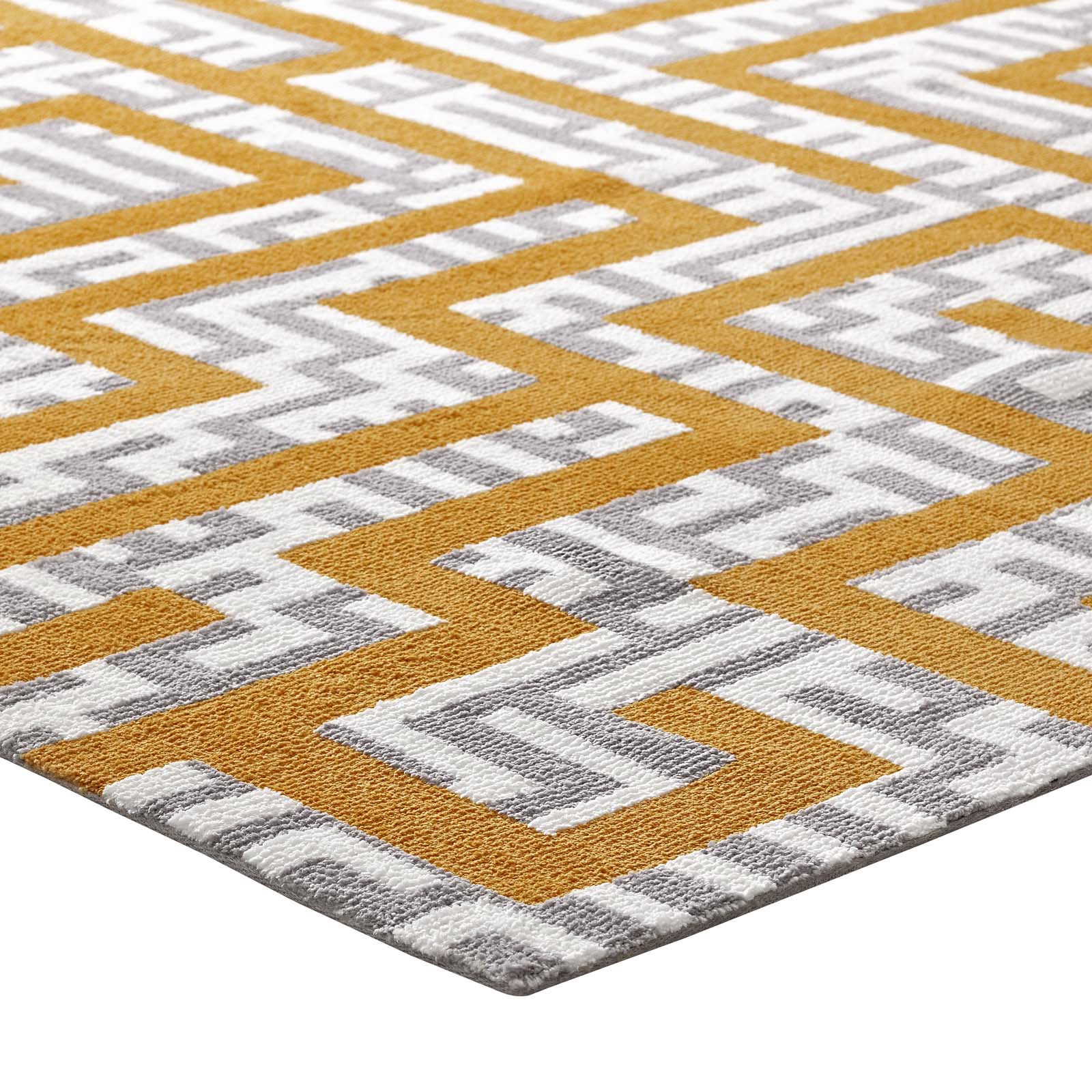 Modway Indoor Rugs - Nahia Geometric Maze 5x8 Area Rug Light Gray & Yellow