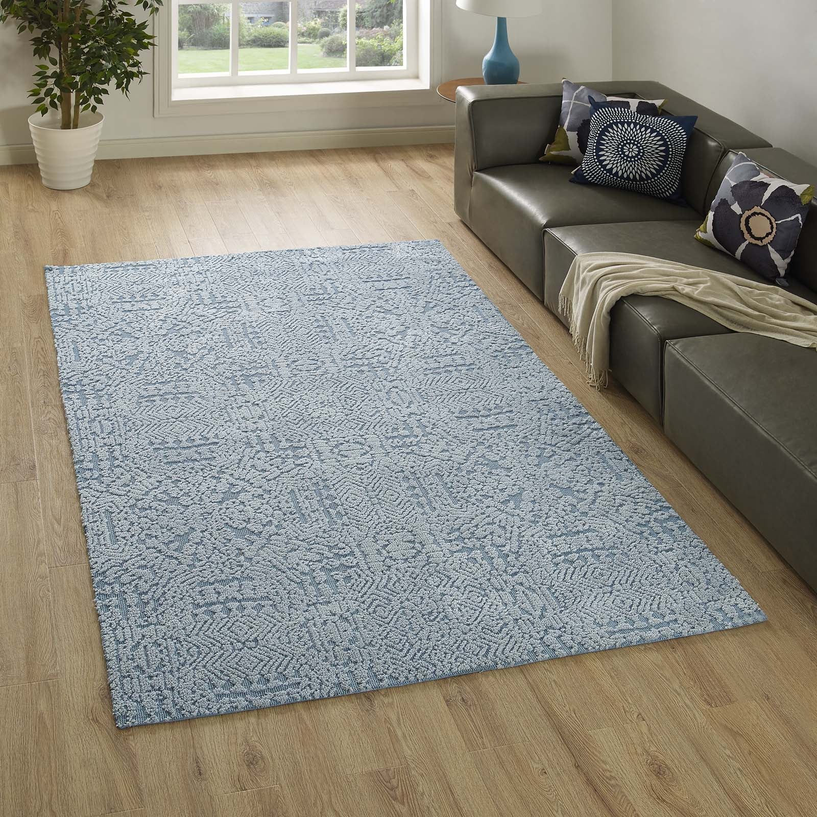 Modway Indoor Rugs - Javiera Contemporary Moroccan 5' X 8' Area Rug Ivory and Light Blue