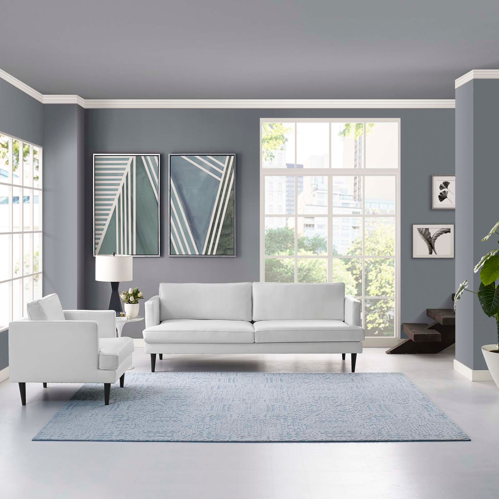 Modway Indoor Rugs - Javiera Contemporary Moroccan 8' x 10' Area Rug Ivory & Light Blue