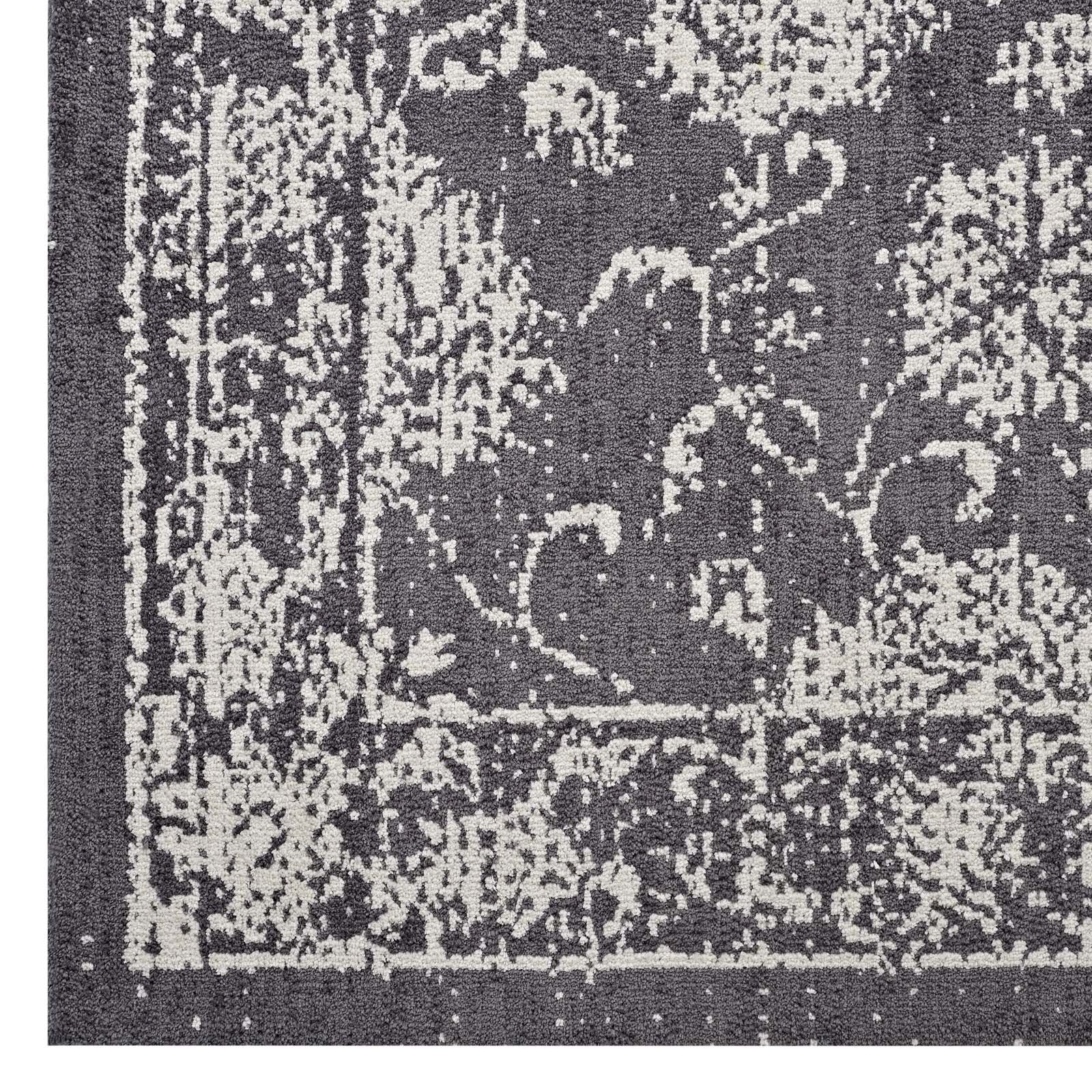 Modway Indoor Rugs - Kazia Distressed Floral Lattice 5x8 Area Rug Dark Gray & Ivory