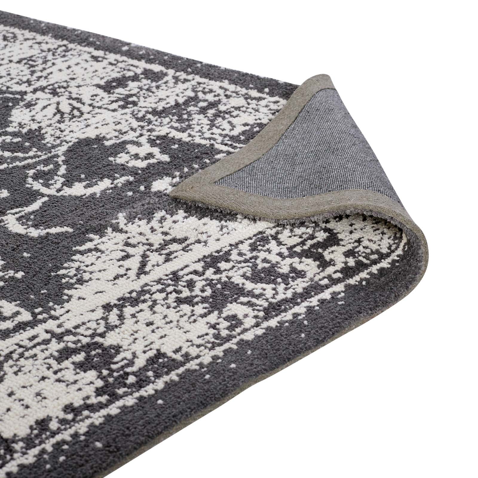 Modway Indoor Rugs - Kazia Distressed Floral Lattice 5x8 Area Rug Dark Gray & Ivory
