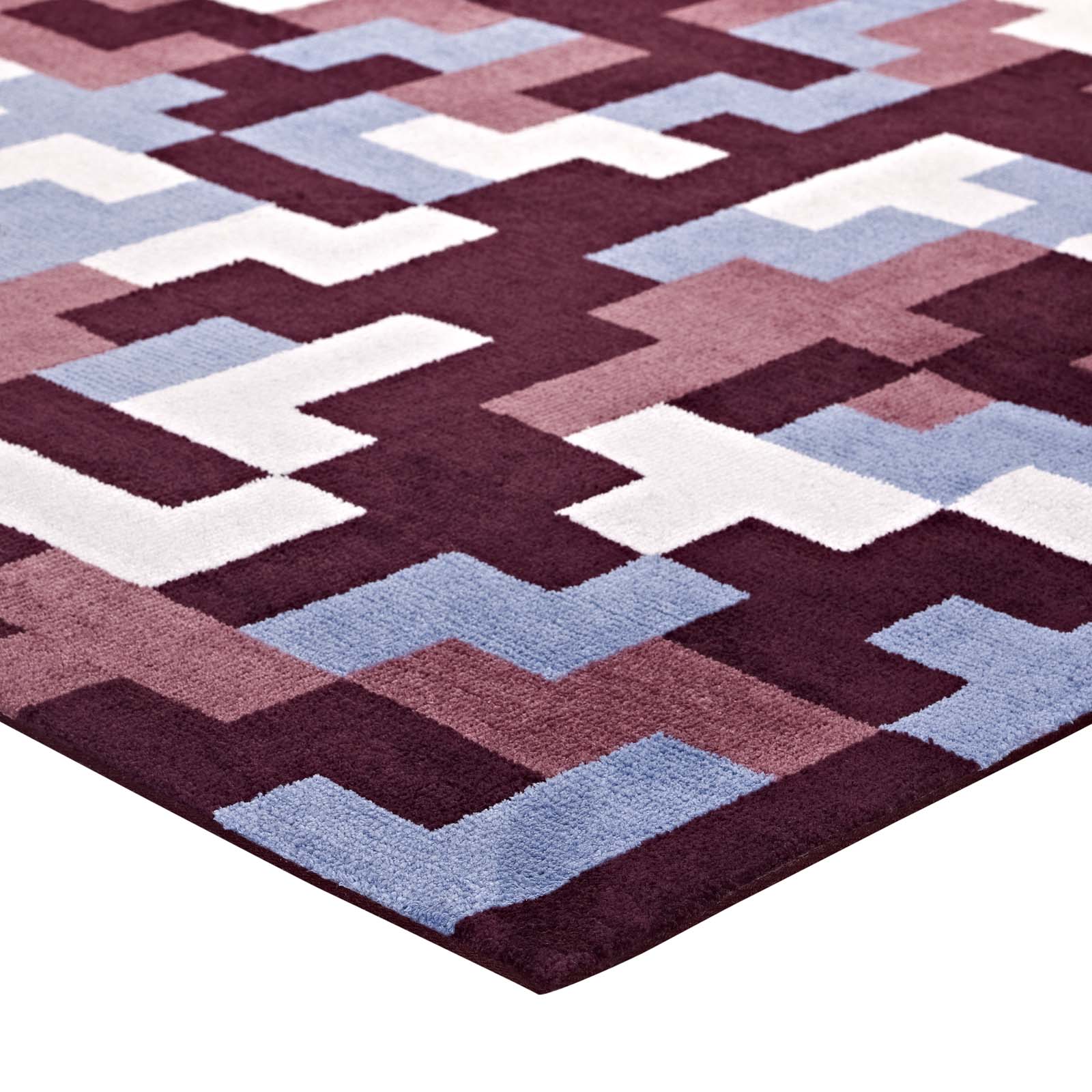 Modway Indoor Rugs - Andela Interlocking Block 8' X 10' Area Rug Red & Light Blue