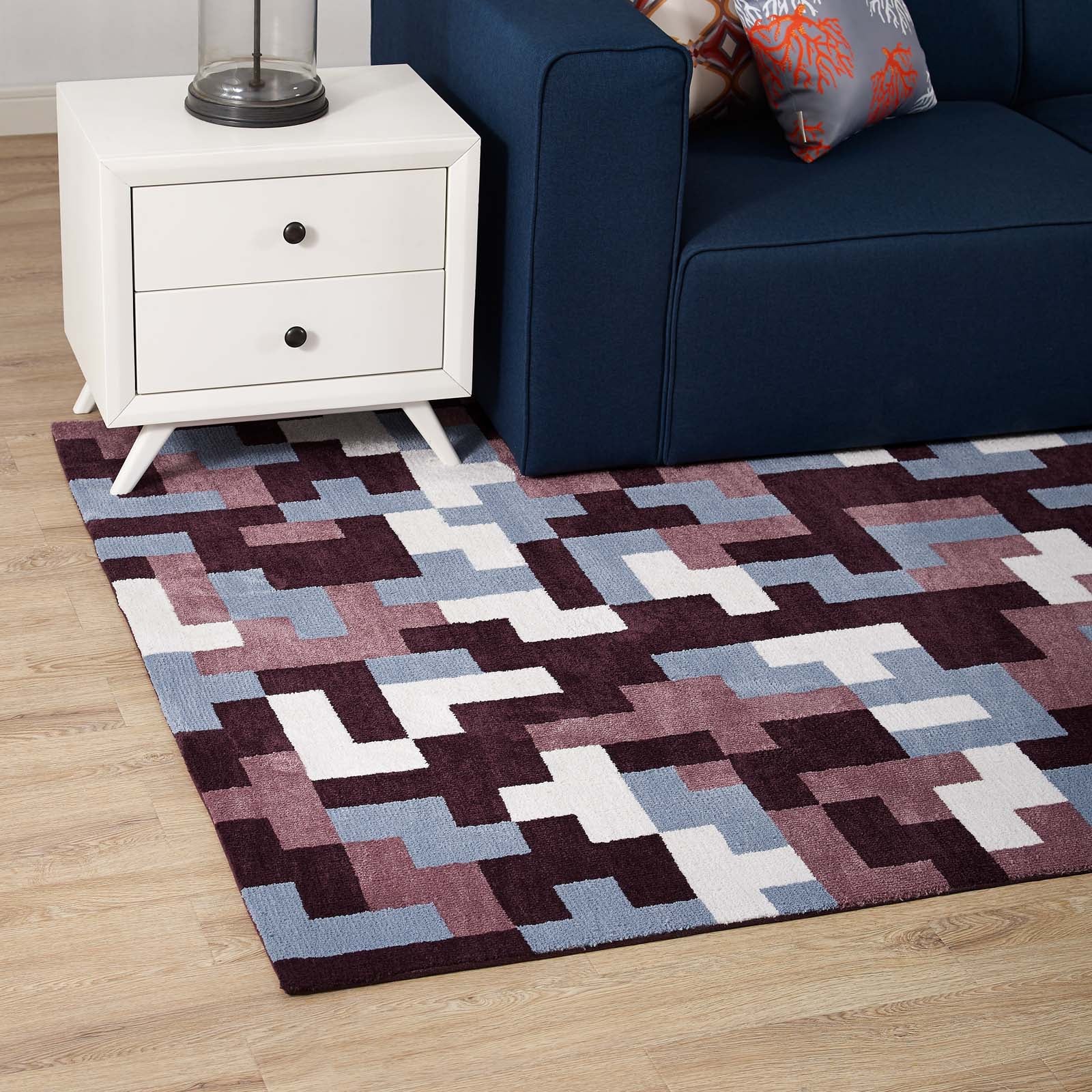 Modway Indoor Rugs - Andela Interlocking Block 8' X 10' Area Rug Red & Light Blue