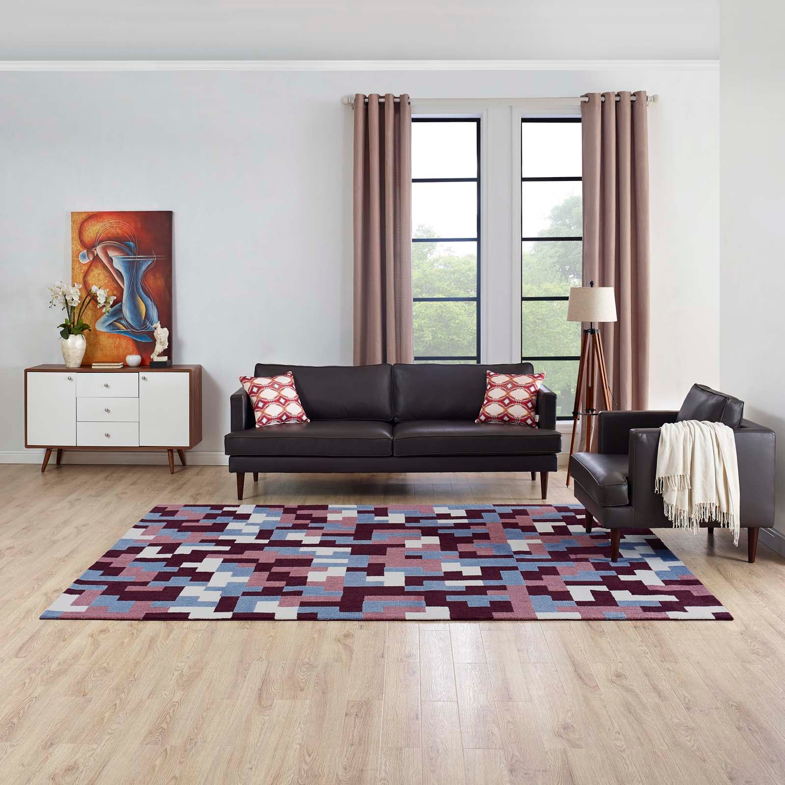 Modway Indoor Rugs - Andela Interlocking Block 8' X 10' Area Rug Red & Light Blue