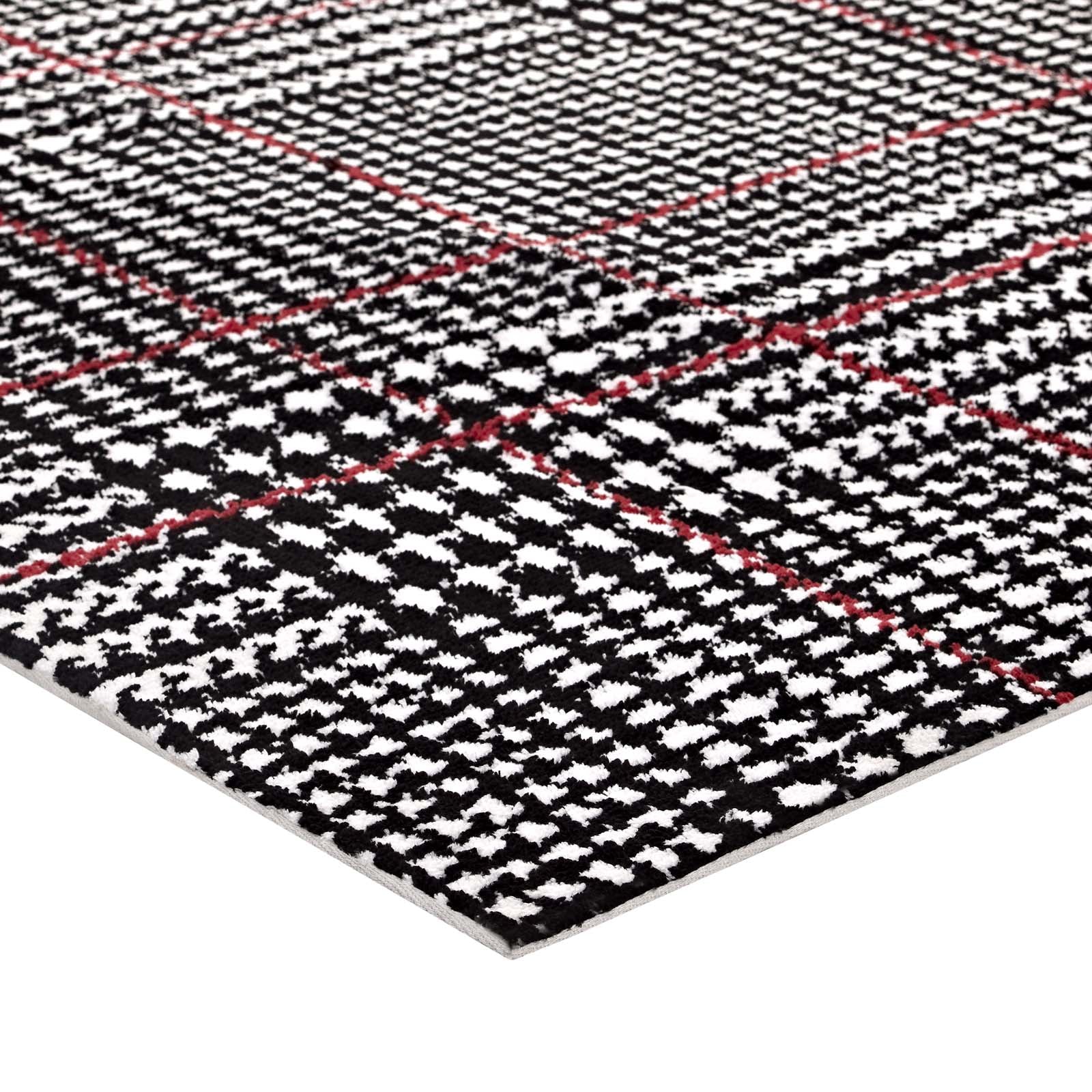 Modway Indoor Rugs - Kaja Abstract Plaid 5x8 Area Rug Ivory, Black & Red