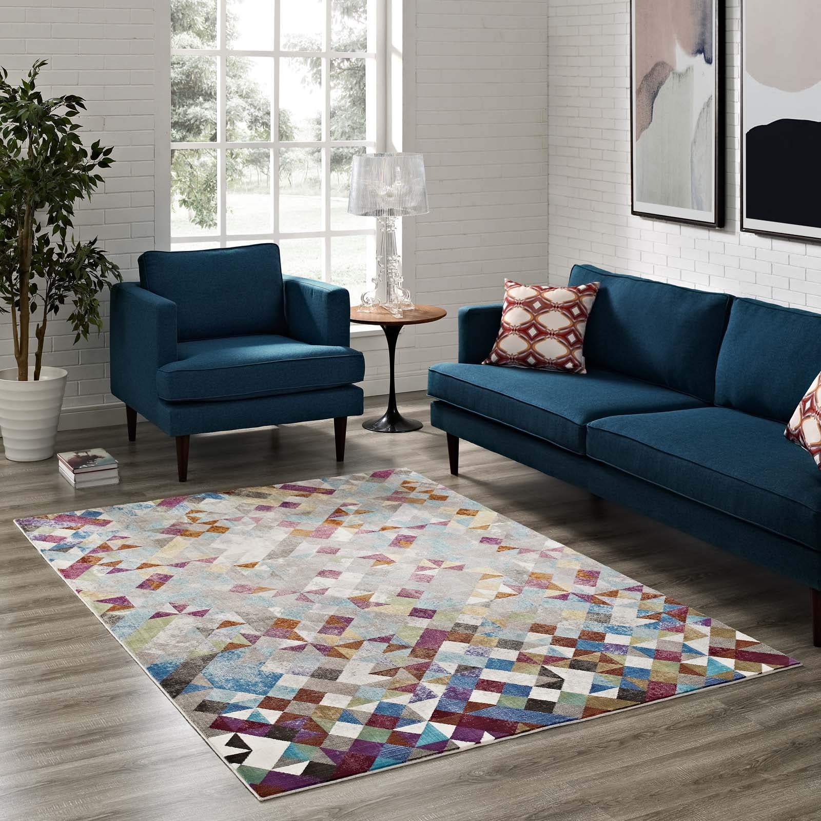 Modway Indoor Rugs - Lavendula Triangle Mosaic 4' x 6' Area Rug Multicolor