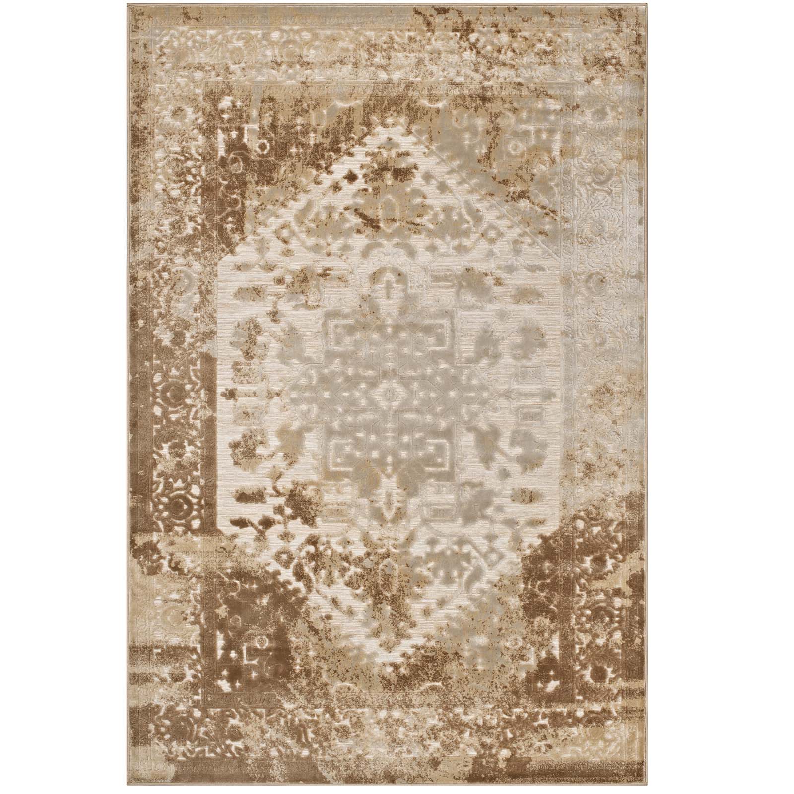 Modway Indoor Rugs - Rosina Distressed Persian Medallion 5x8 Area Rug Tan & Cream