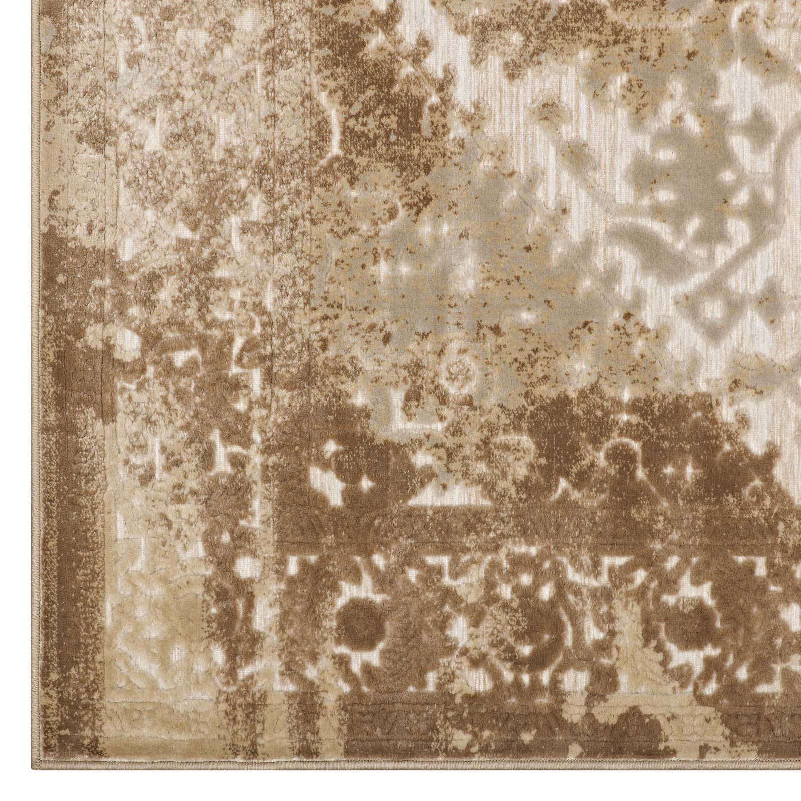 Modway Indoor Rugs - Rosina Distressed Persian Medallion 5x8 Area Rug Tan & Cream