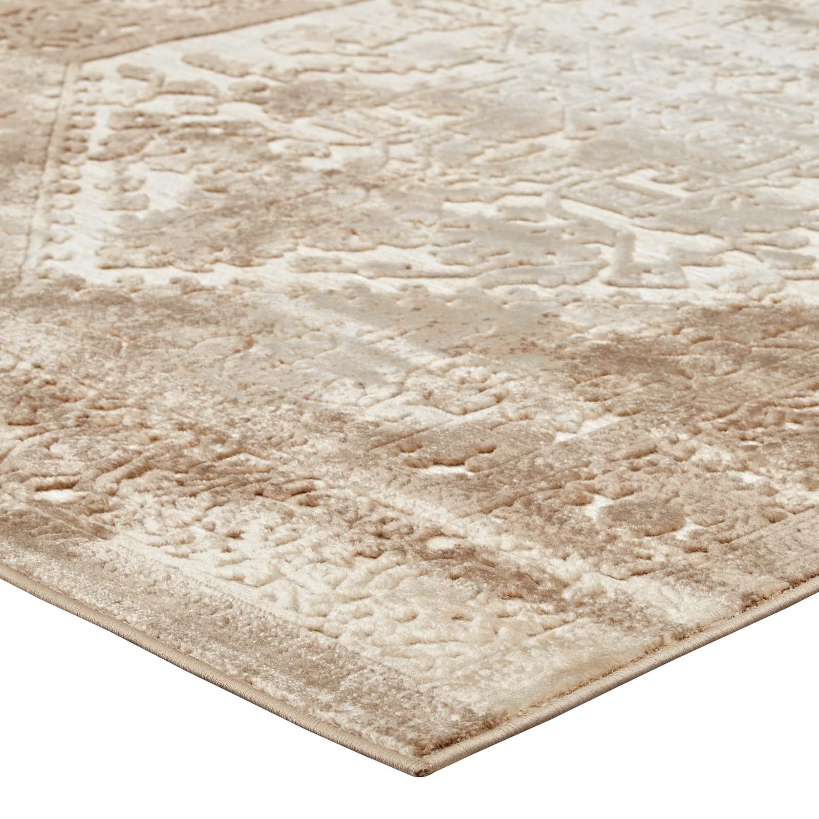 Modway Indoor Rugs - Rosina Distressed Persian Medallion 5x8 Area Rug Tan & Cream
