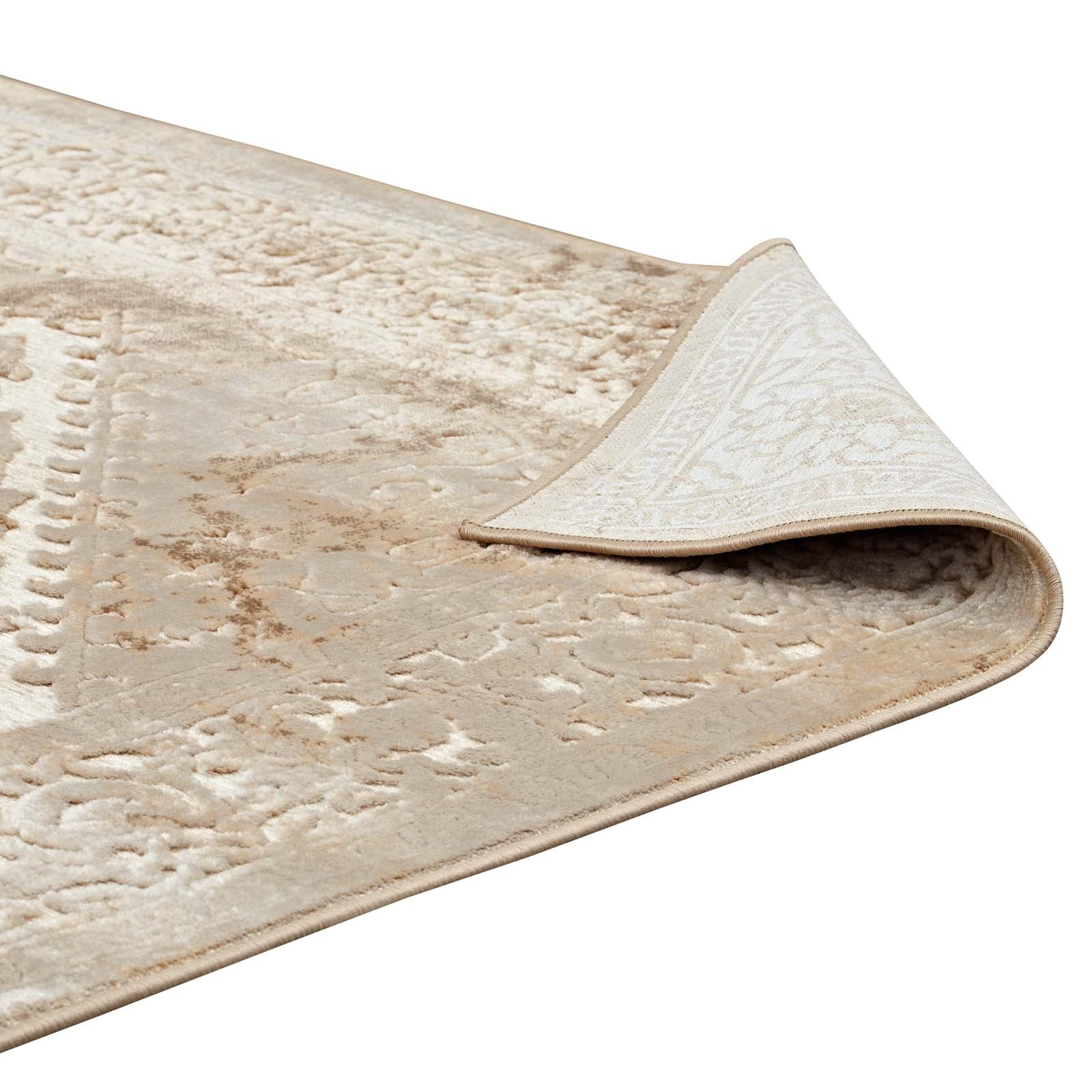 Modway Indoor Rugs - Rosina Distressed Persian Medallion 5x8 Area Rug Tan & Cream