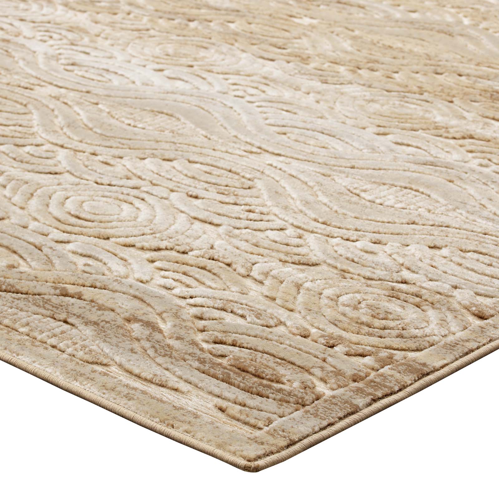 Modway Indoor Rugs - Kennocha Rustic Vintage Abstract Waves 5x8 Area Rug Tan & Cream