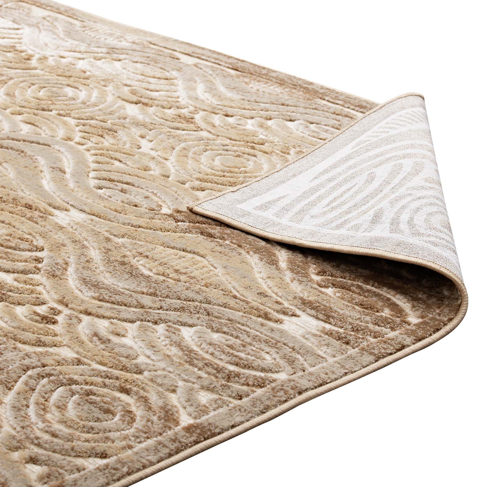 Modway Indoor Rugs - Kennocha Rustic Vintage Abstract Waves 5x8 Area Rug Tan & Cream