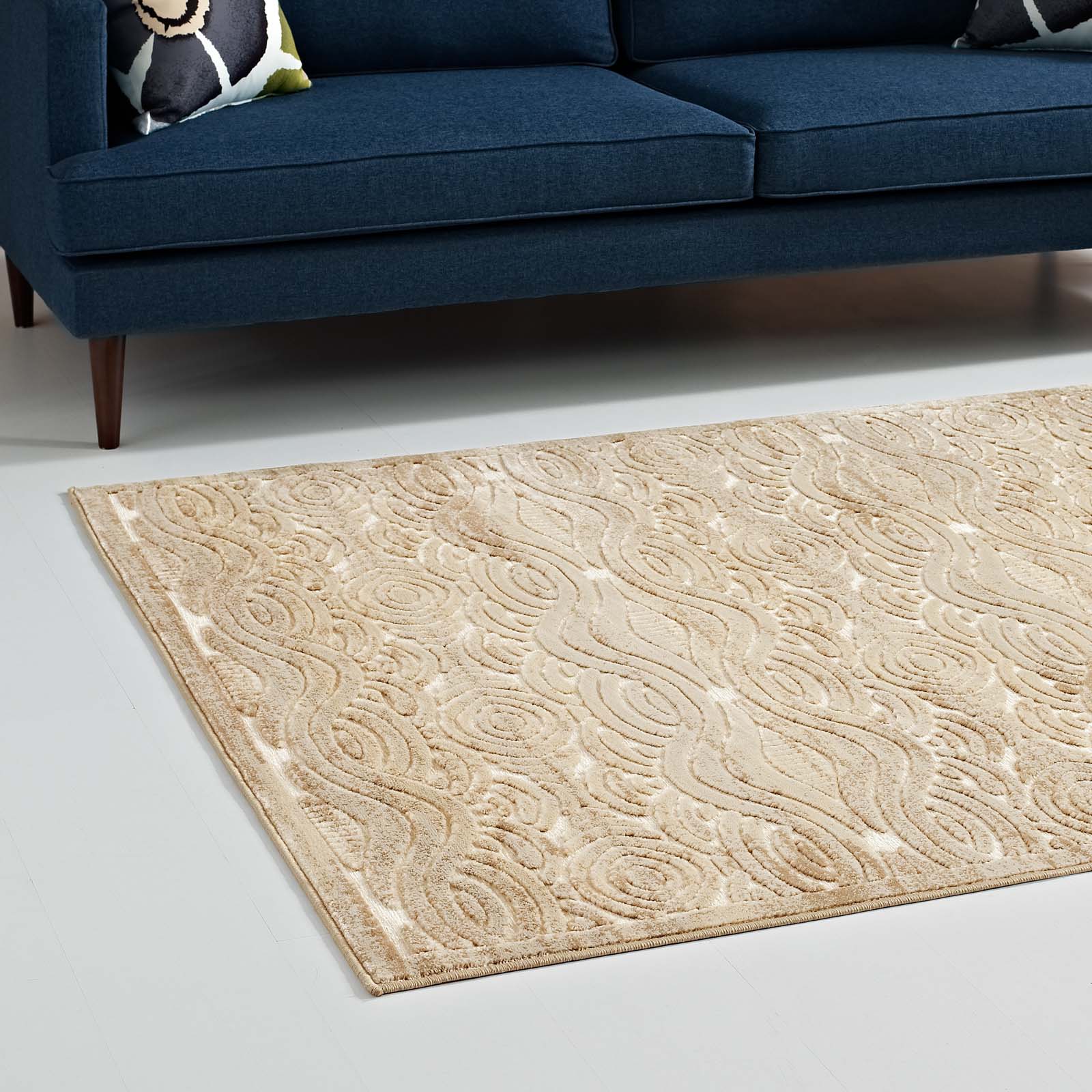 Modway Indoor Rugs - Kennocha Rustic Vintage Abstract Waves 5x8 Area Rug Tan & Cream