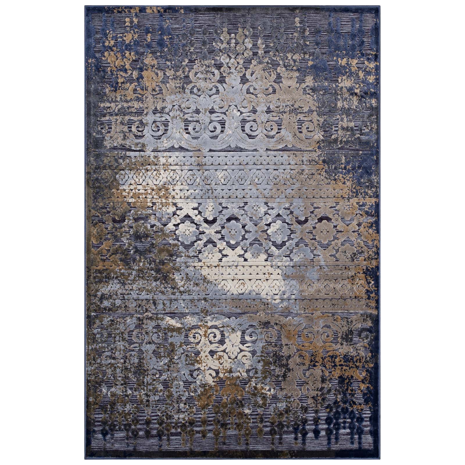 Modway Indoor Rugs - Kalene Distressed Vintage Turkish 8X10 Area Rug Blue, Rust & Cream