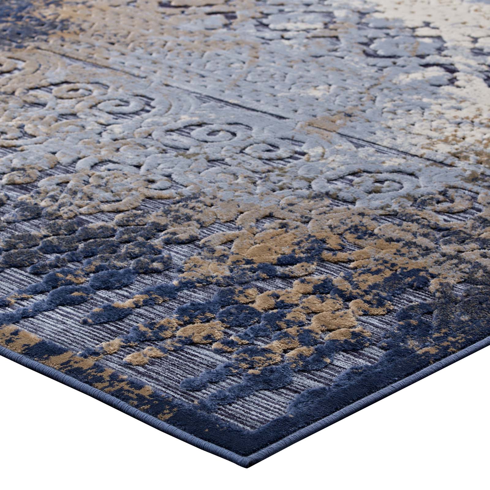 Modway Indoor Rugs - Kalene Distressed Vintage Turkish 8X10 Area Rug Blue, Rust & Cream