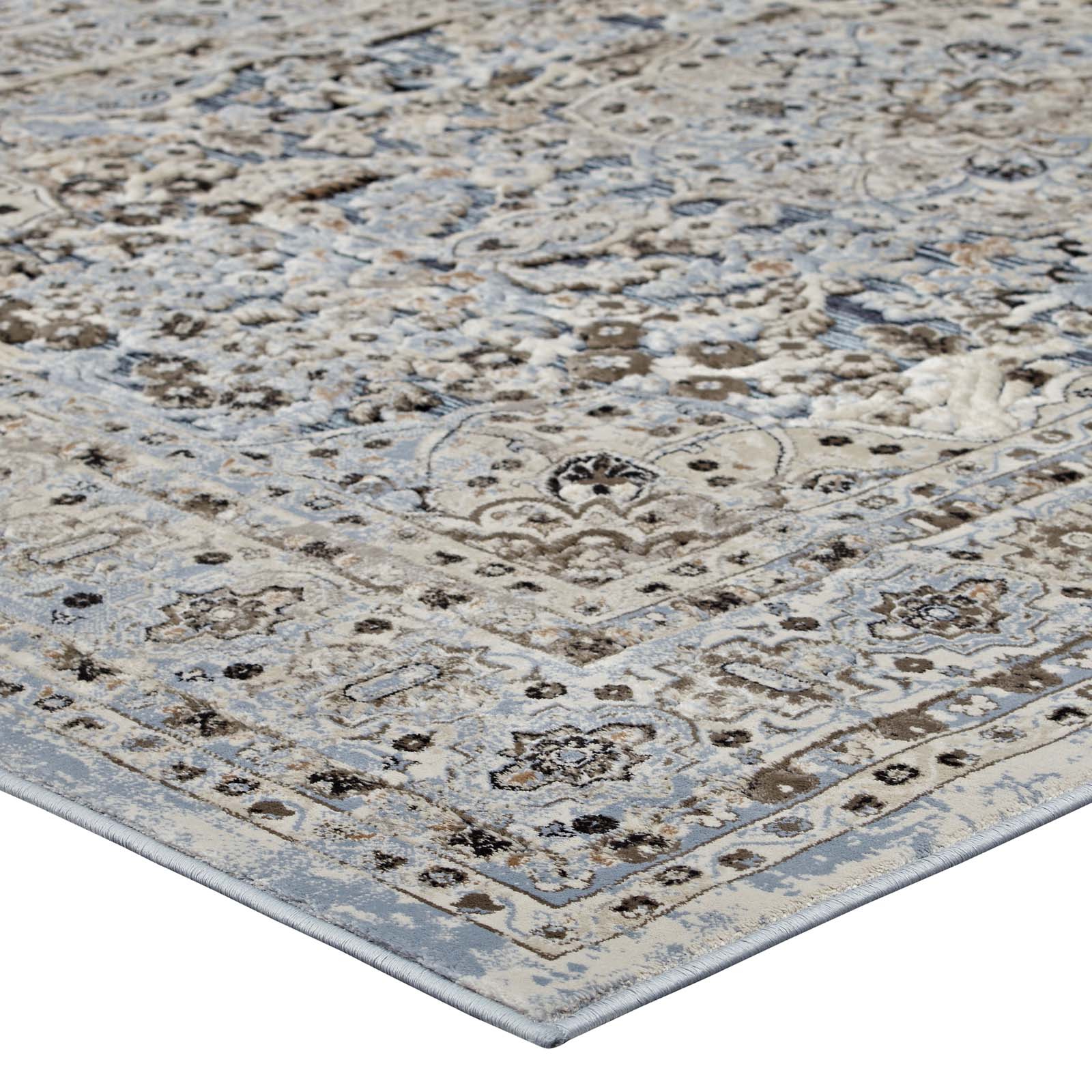 Modway Indoor Rugs - Elqenna Ornate Vintage Floral Turkish 5x8 Area Rug Blue & Cream
