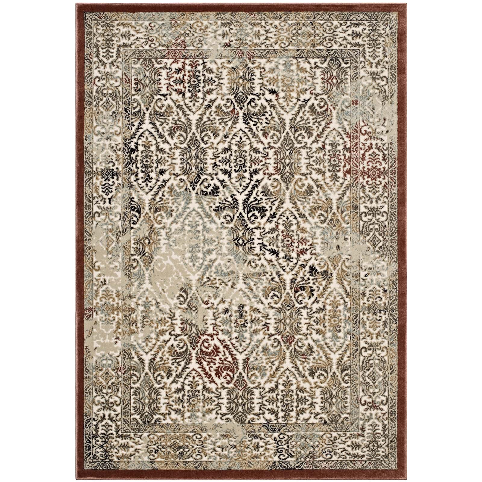 Modway Indoor Rugs - Hester Ornate Turkish 5x8 Vintage Area Rug Tan & Walnut Brown