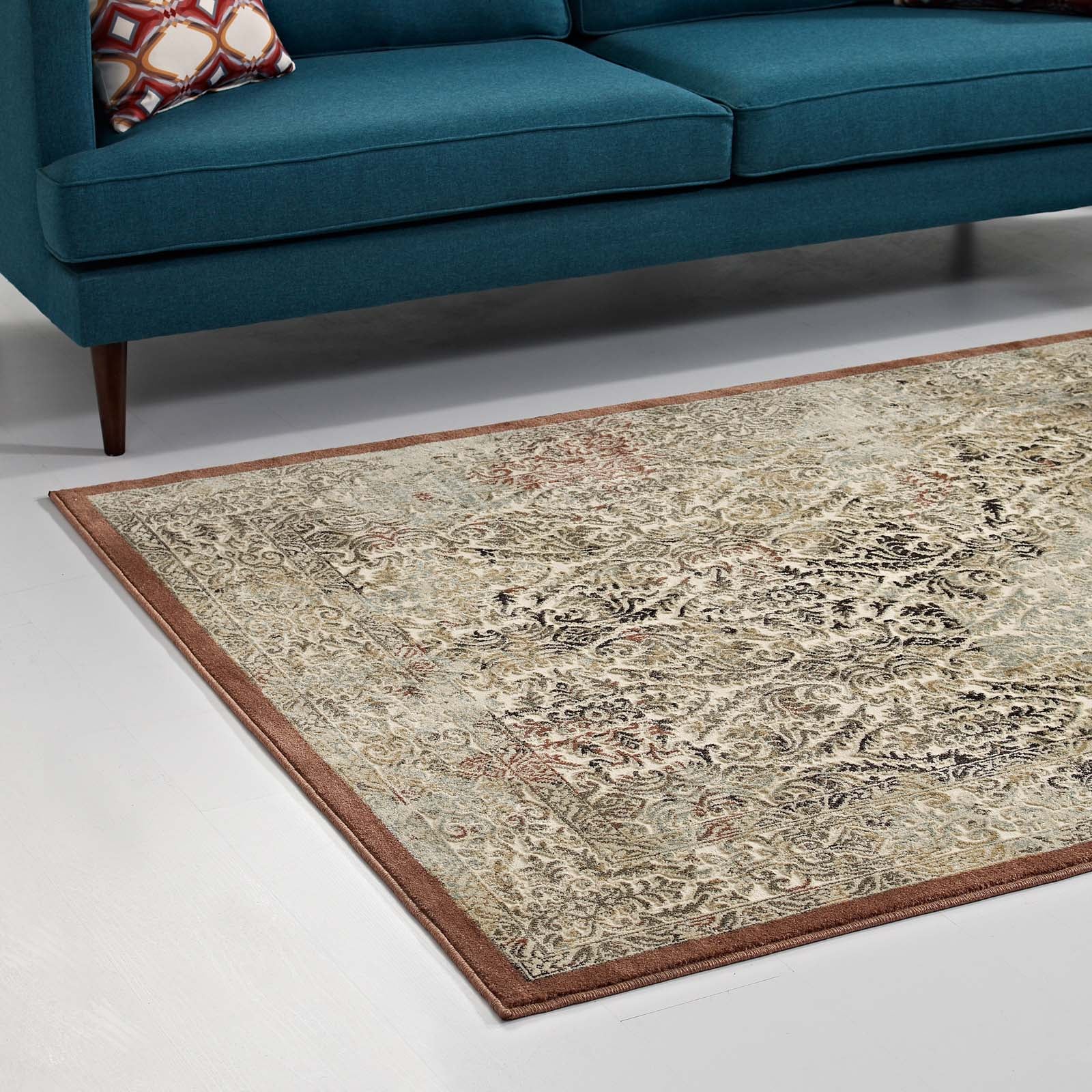 Modway Indoor Rugs - Hester Ornate Turkish 5x8 Vintage Area Rug Tan & Walnut Brown