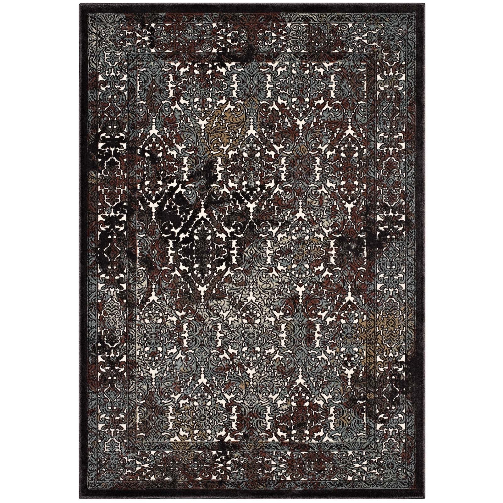 Modway Indoor Rugs - Westia Ornate Turkish 8x10 Vintage Area Rug Dark Brown & Silver Blue