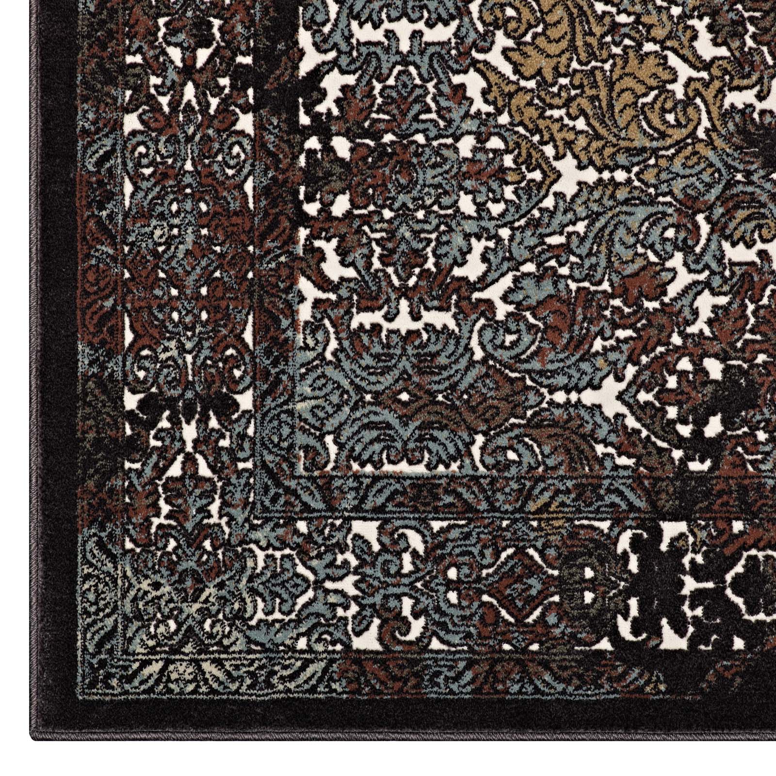 Modway Indoor Rugs - Westia Ornate Turkish 8x10 Vintage Area Rug Dark Brown & Silver Blue