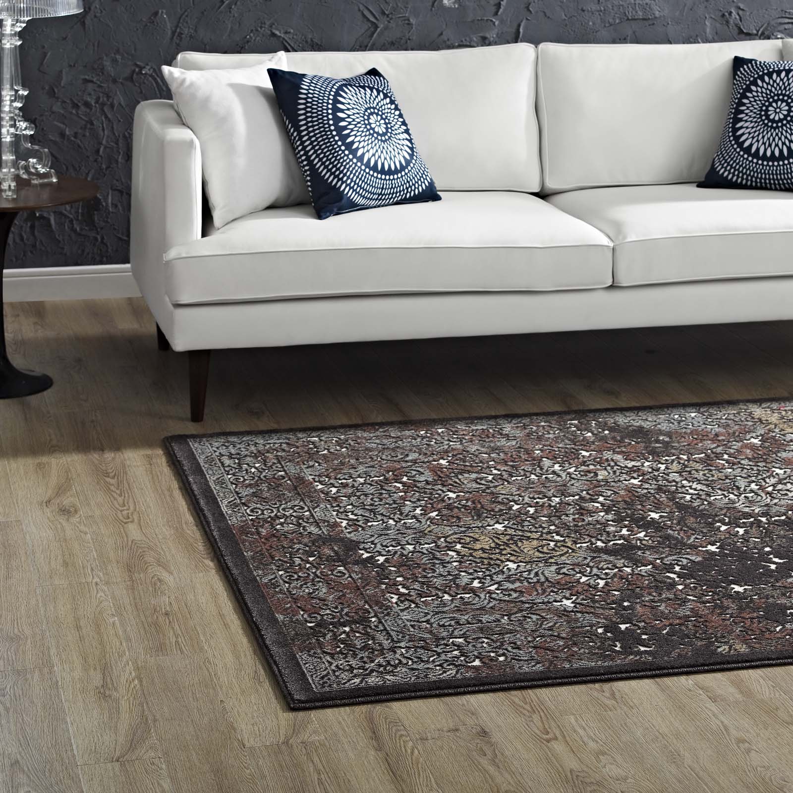 Modway Indoor Rugs - Westia Ornate Turkish 8x10 Vintage Area Rug Dark Brown & Silver Blue