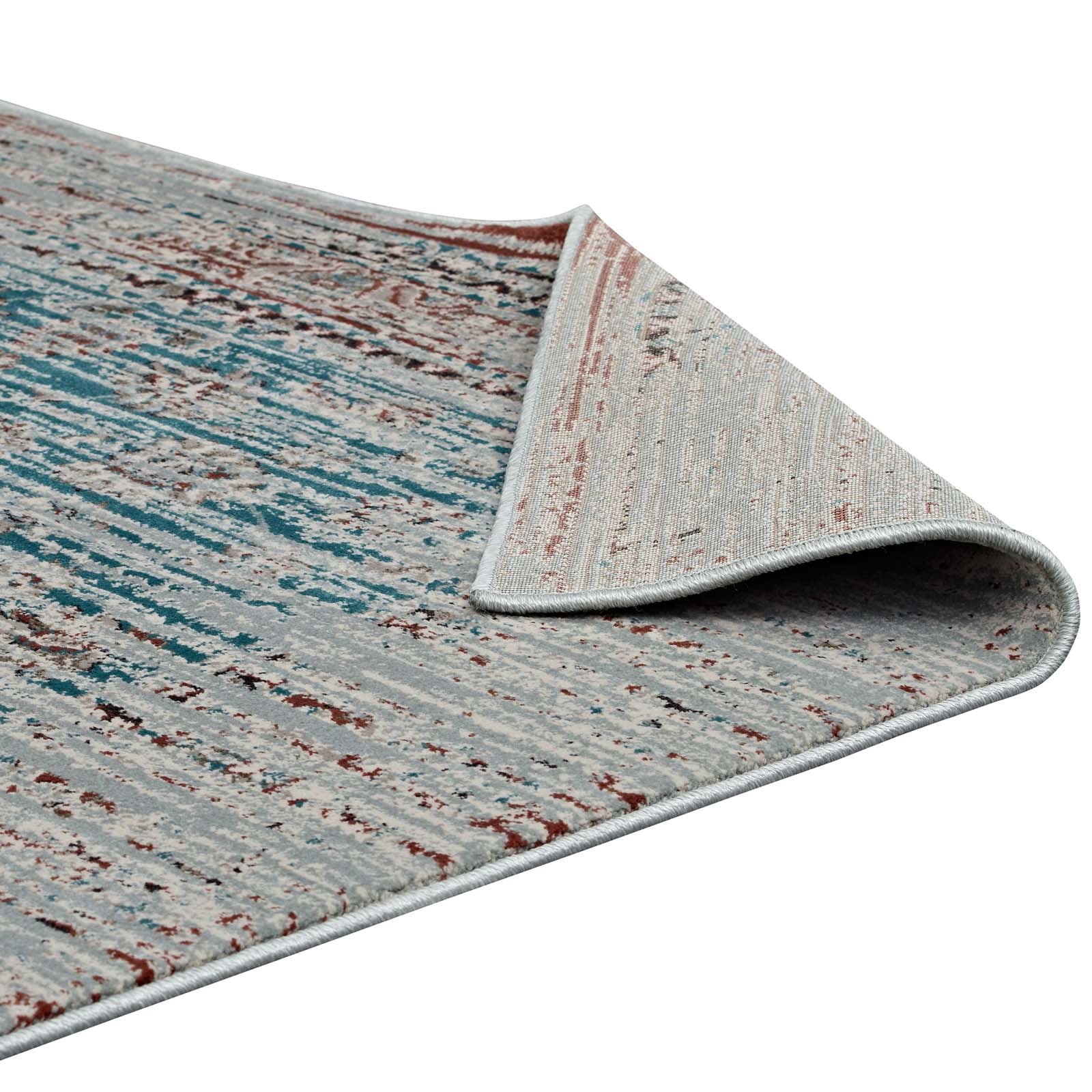 Modway Indoor Rugs - Hesper Distressed Contemporary Floral Lattice 5x8 Area Rug Teal & Beige