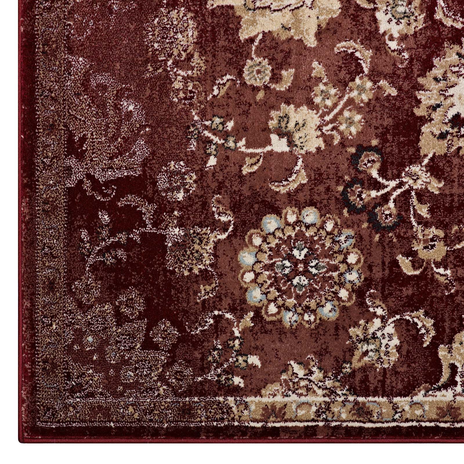 Modway Indoor Rugs - Cynara Distressed Floral Persian Medallion 5x8 Area Rug Burgundy & Beige
