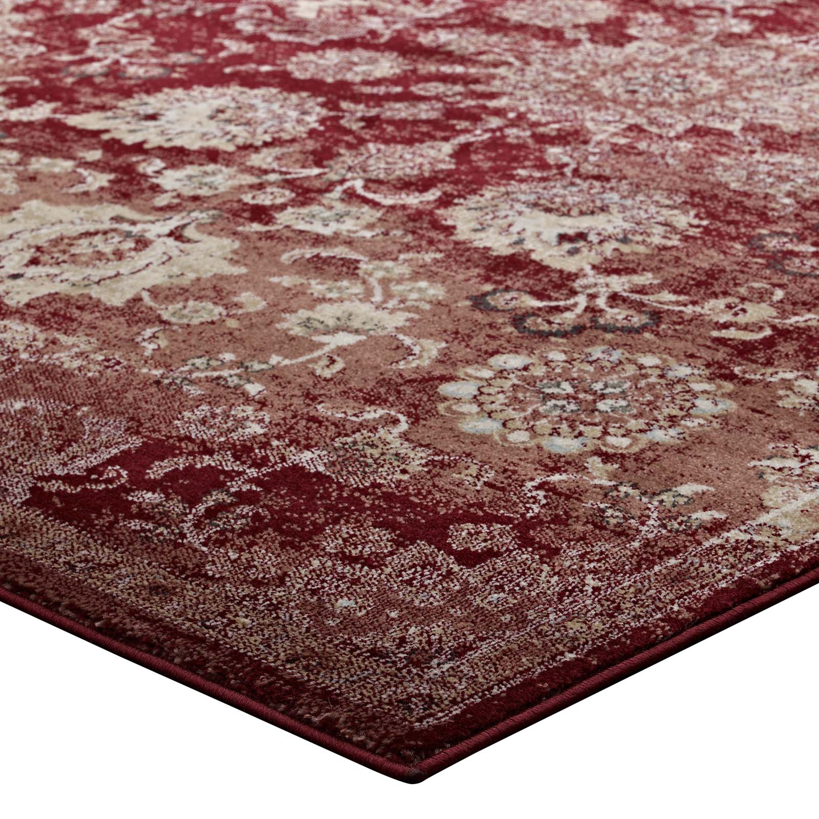 Modway Indoor Rugs - Cynara Distressed Floral Persian Medallion 5x8 Area Rug Burgundy & Beige