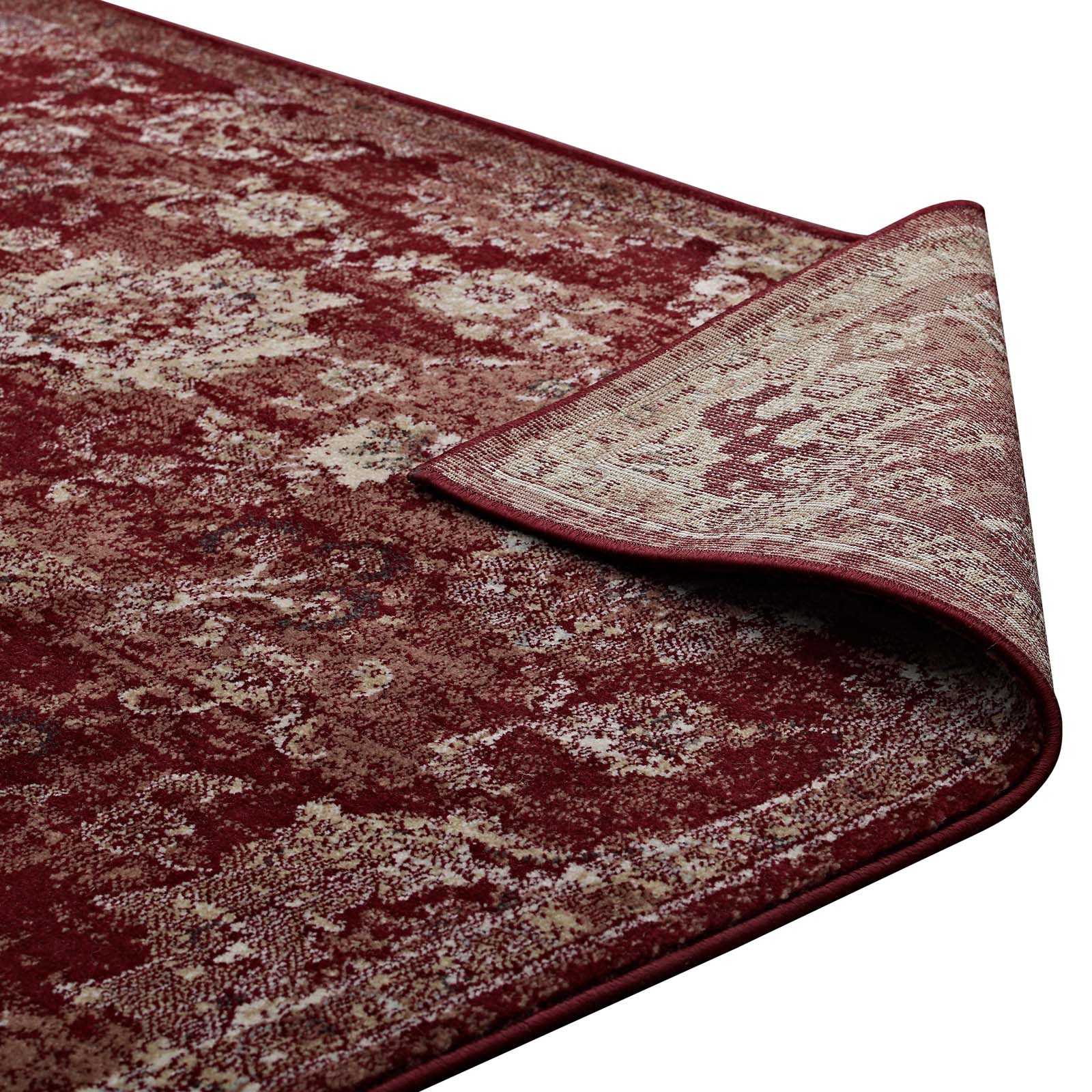 Modway Indoor Rugs - Cynara Distressed Floral Persian Medallion 5x8 Area Rug Burgundy & Beige
