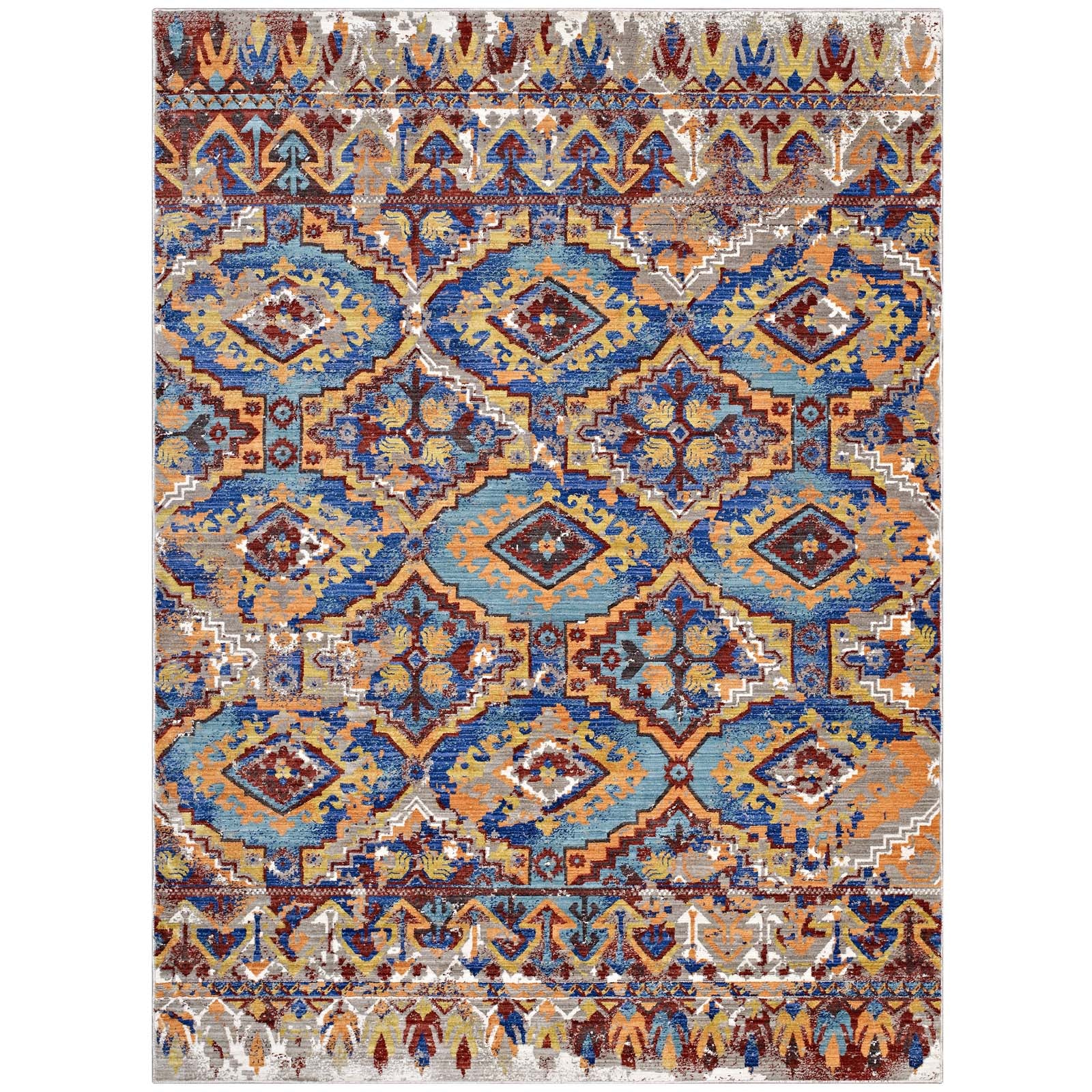 Modway Indoor Rugs - Centehua Distressed Southwestern Aztec 5x8 Area Rug Multicolored