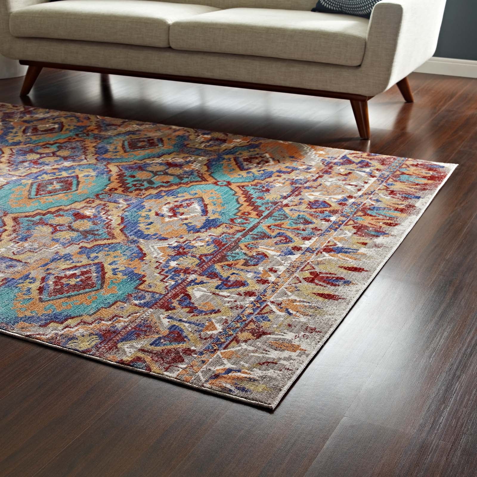 Modway Indoor Rugs - Centehua Distressed Southwestern Aztec 5x8 Area Rug Multicolored