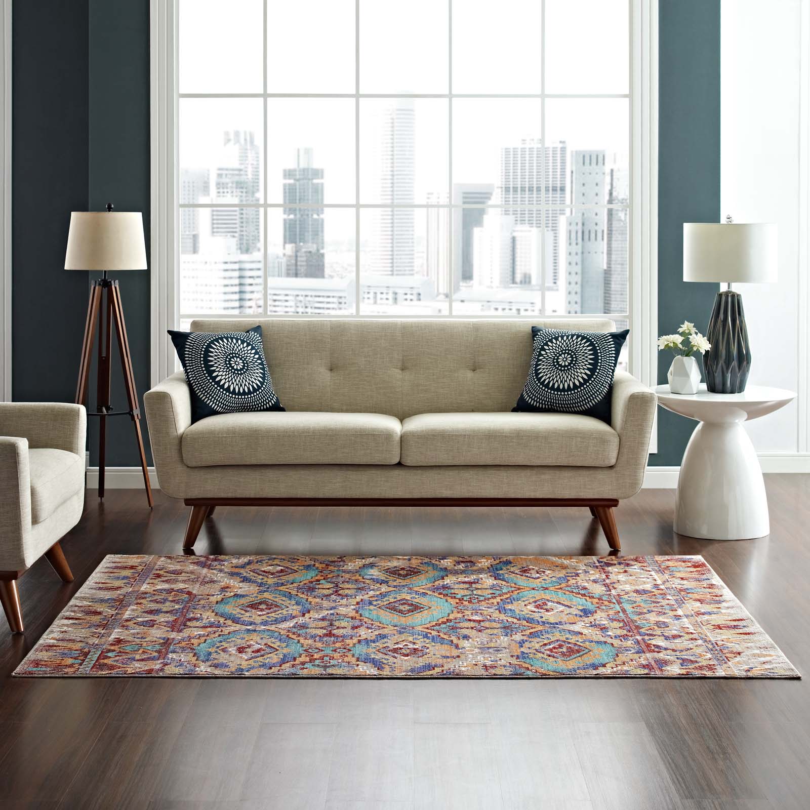 Modway Indoor Rugs - Centehua Distressed Southwestern Aztec 5x8 Area Rug Multicolored