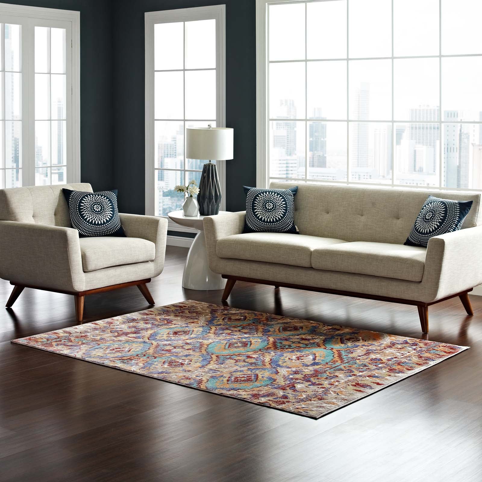Modway Indoor Rugs - Centehua Distressed Southwestern Aztec 5x8 Area Rug Multicolored