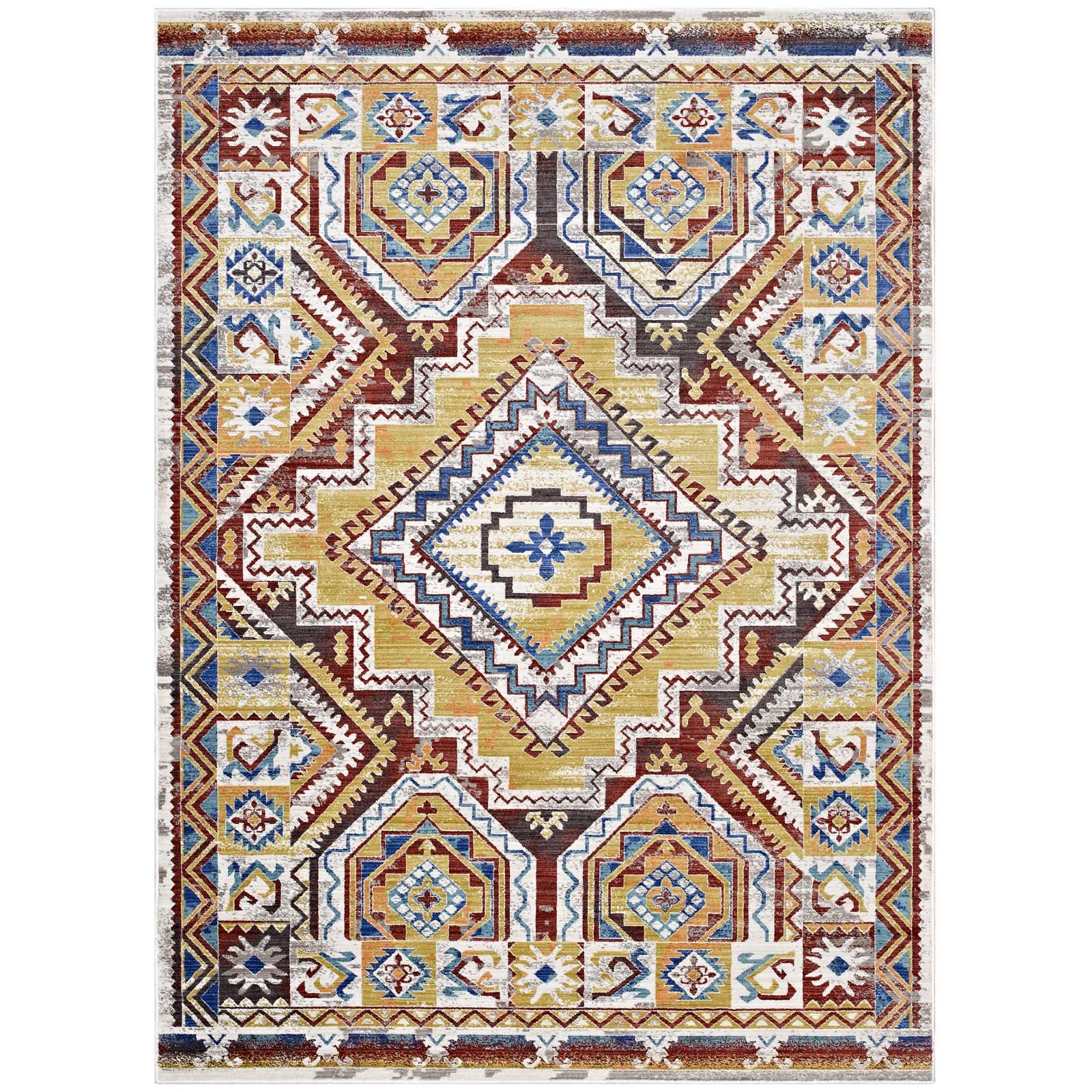 Modway Indoor Rugs - Florita Distressed Southwestern Aztec 5x8 Area Rug Multicolored