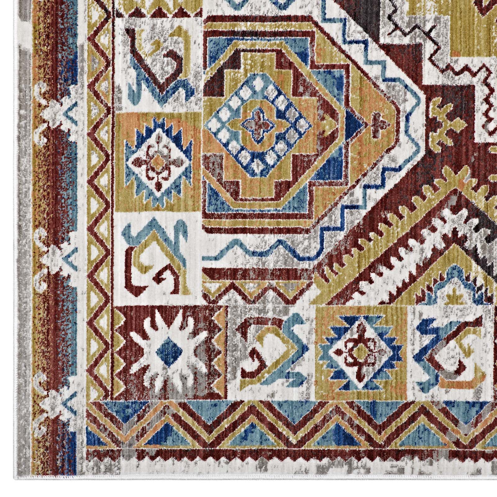 Modway Indoor Rugs - Florita Distressed Southwestern Aztec 5x8 Area Rug Multicolored