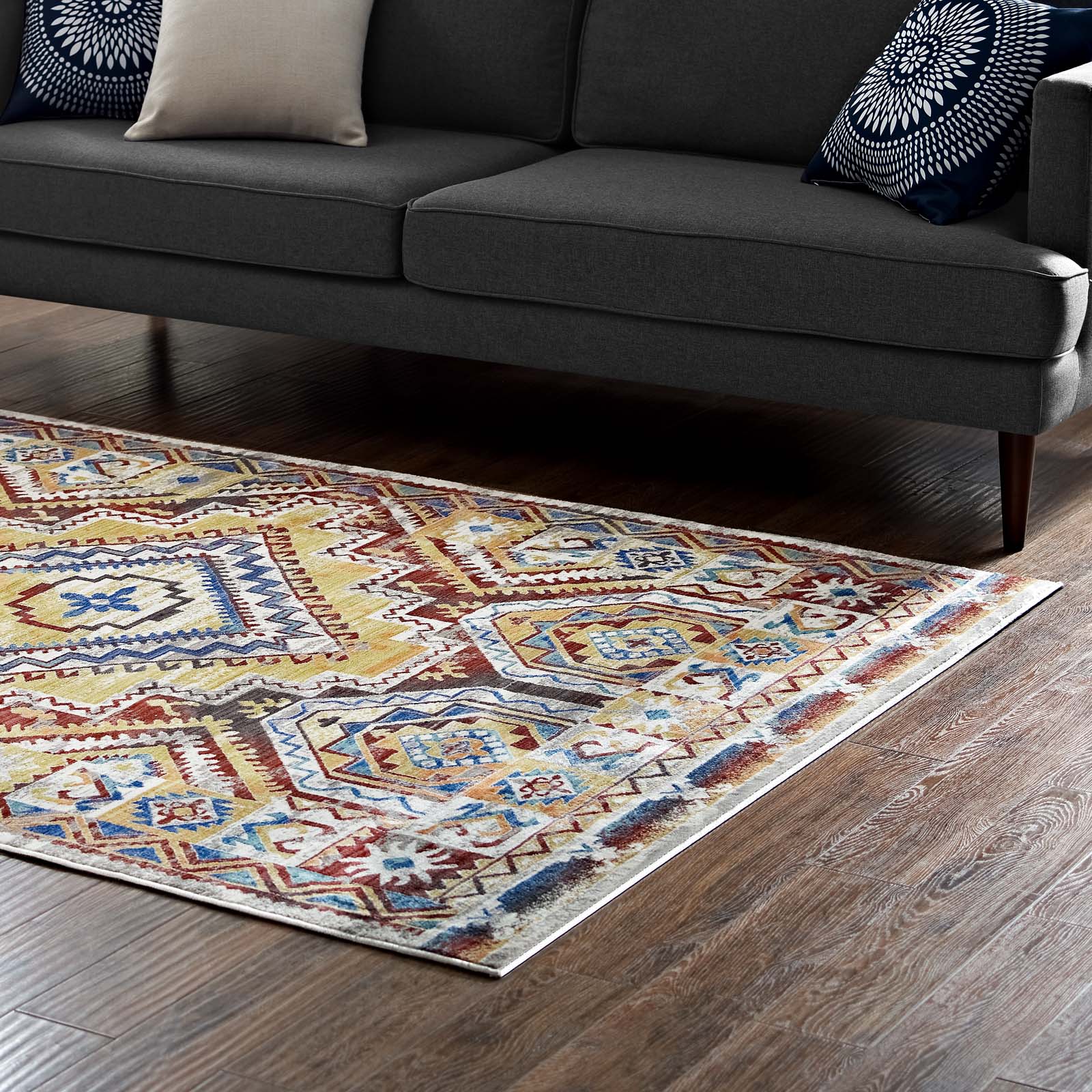 Modway Indoor Rugs - Florita Distressed Southwestern Aztec 5x8 Area Rug Multicolored