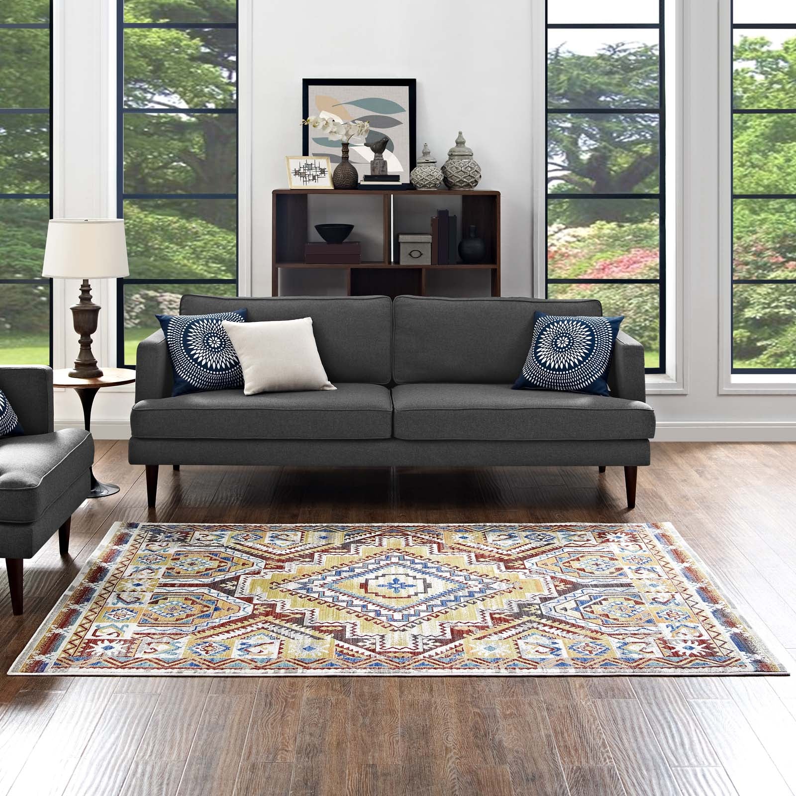 Modway Indoor Rugs - Florita Distressed Southwestern Aztec 5x8 Area Rug Multicolored