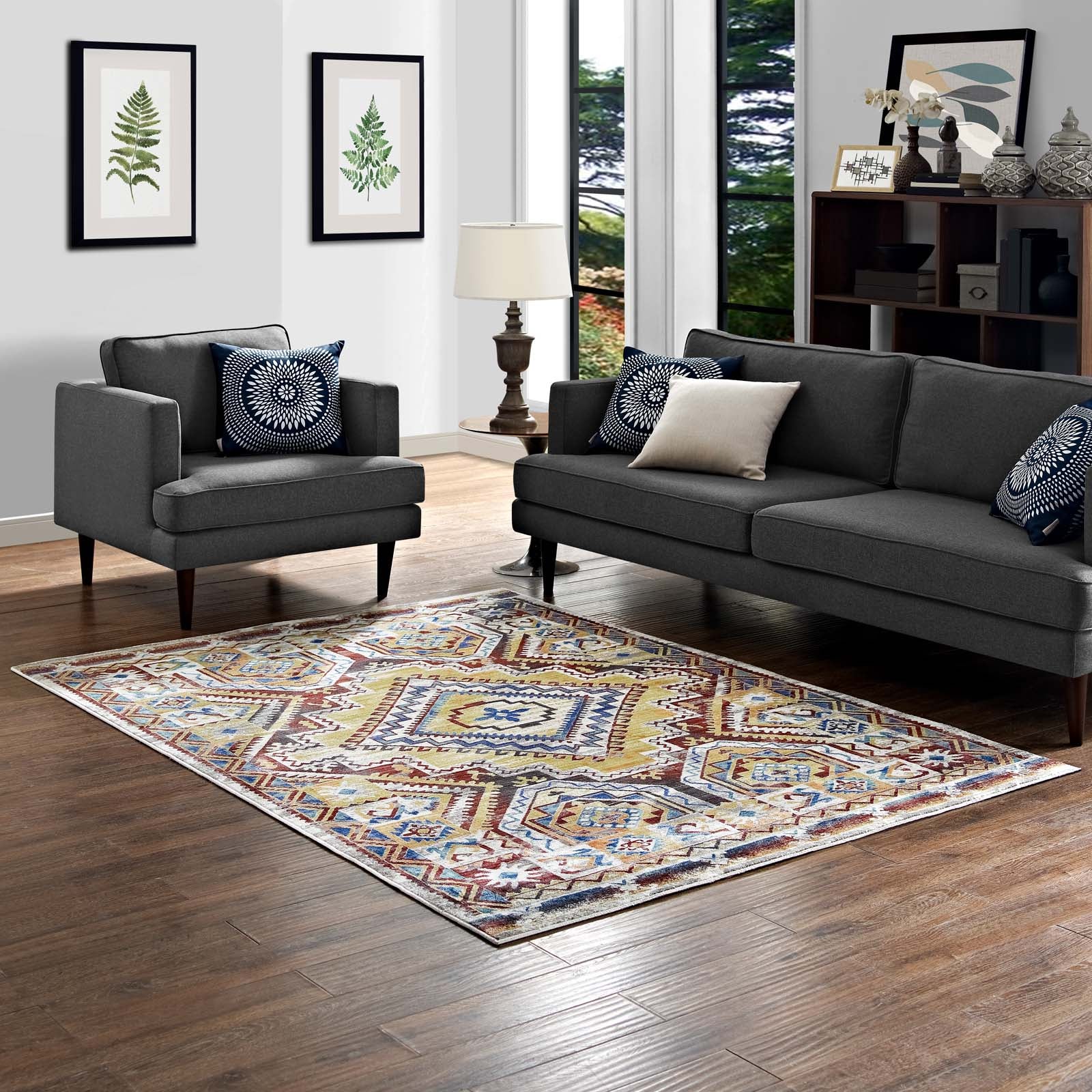 Modway Indoor Rugs - Florita Distressed Southwestern Aztec 5x8 Area Rug Multicolored