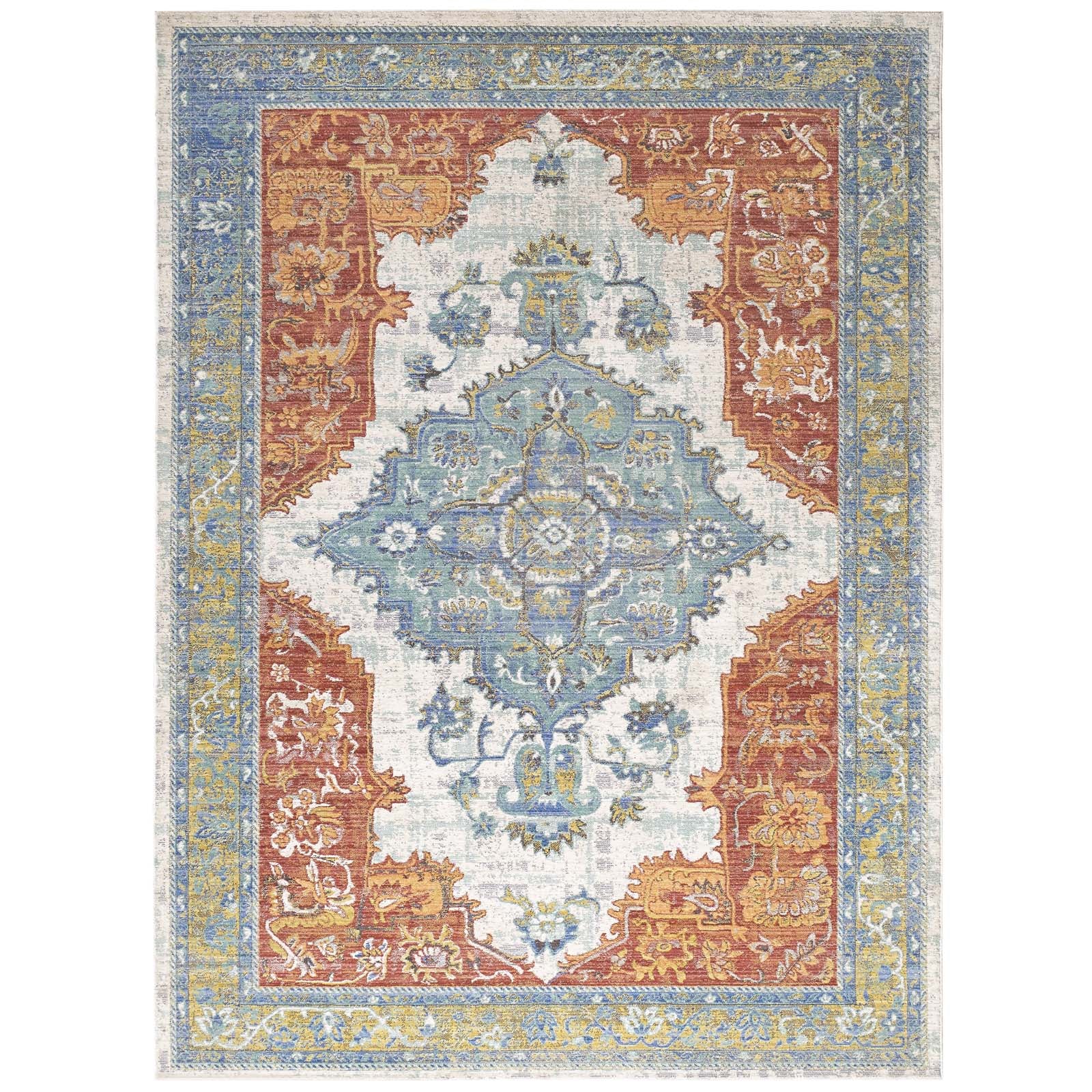 Modway Indoor Rugs - Citlali Distressed Southwestern Aztec 4x6 Area Rug Multicolored